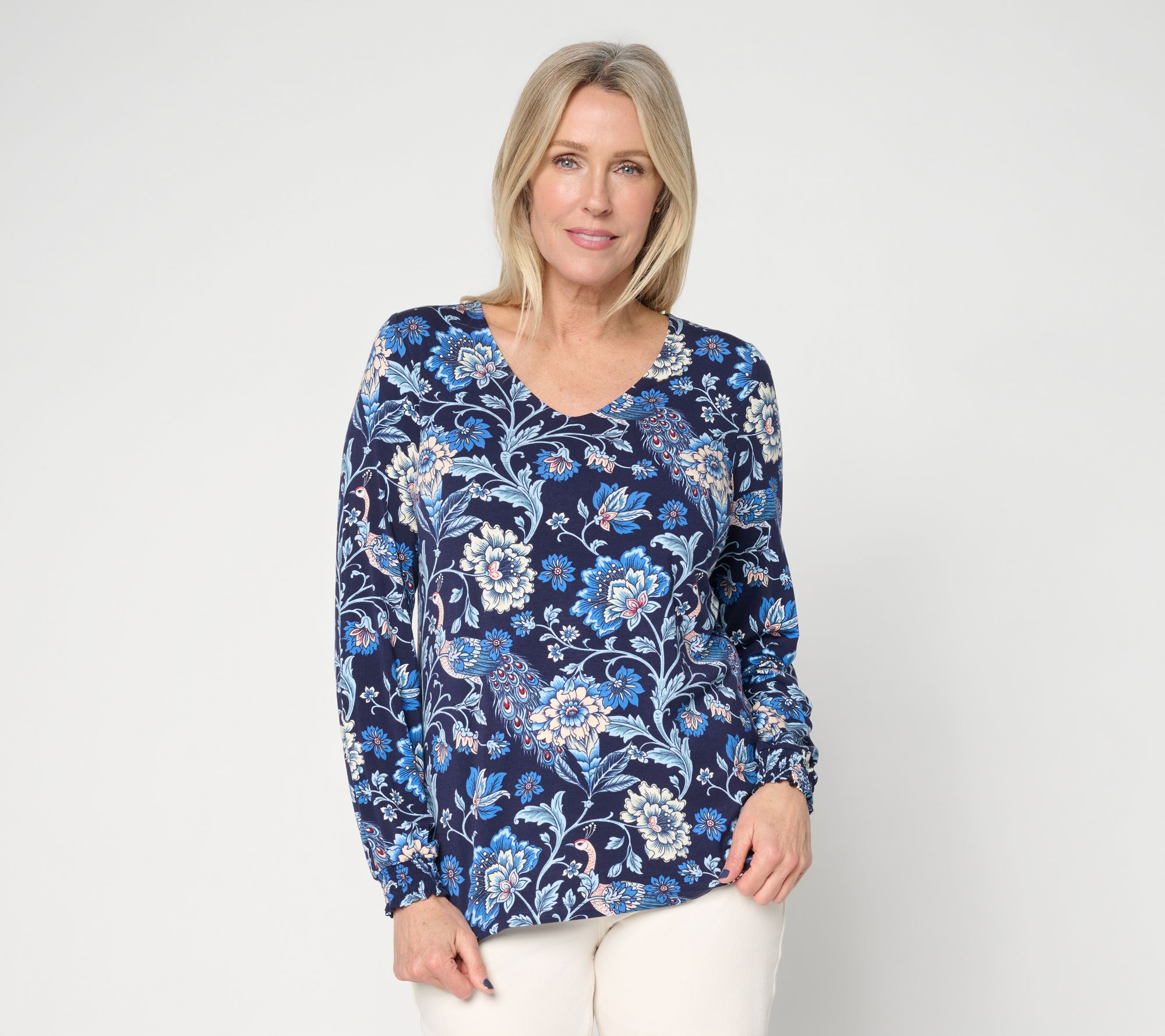 Belle by Kim Gravel Rayon Spandex Flora & Finesse V Neck Top