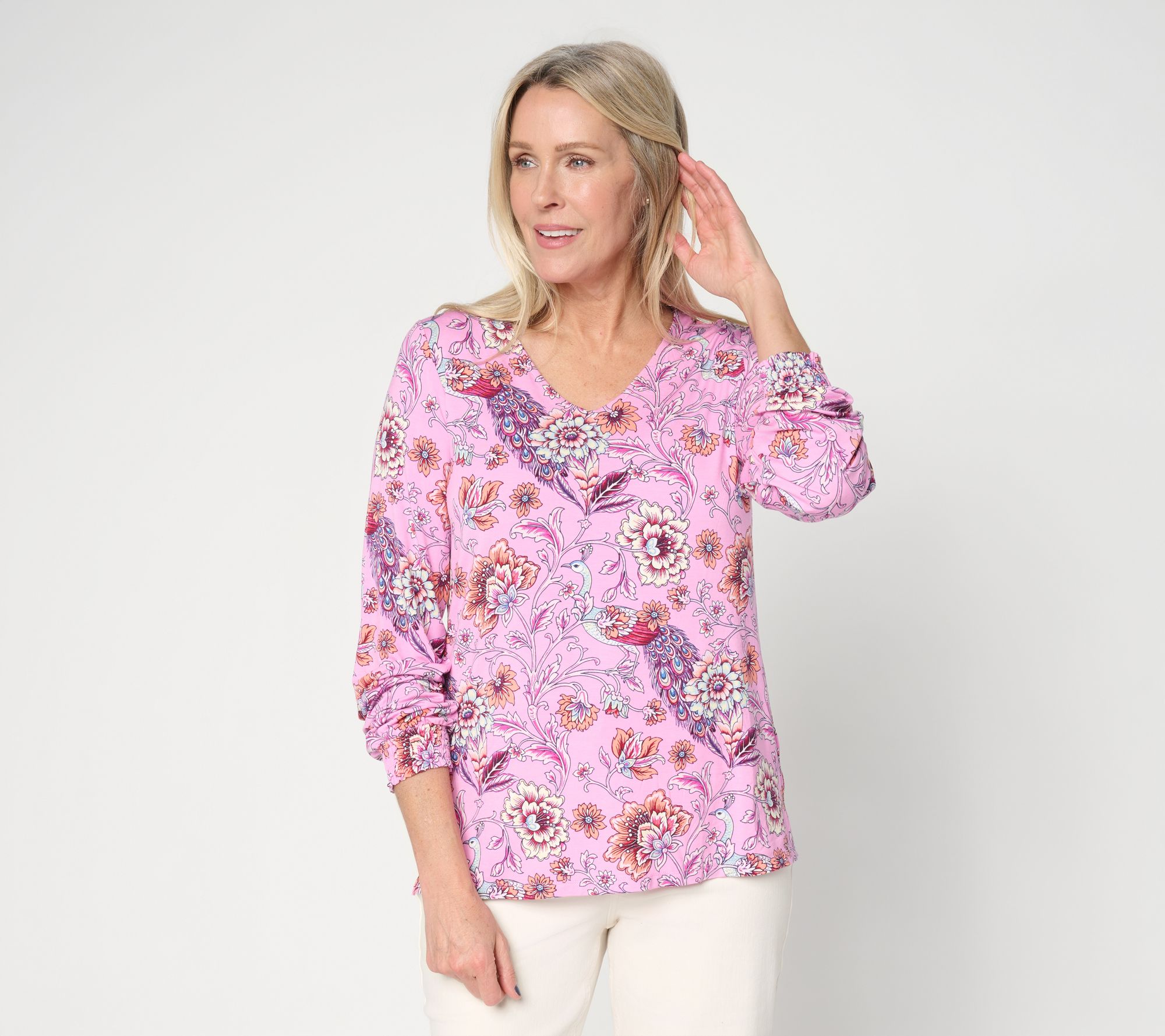 Belle by Kim Gravel Rayon Spandex Flora & Finesse V Neck Top