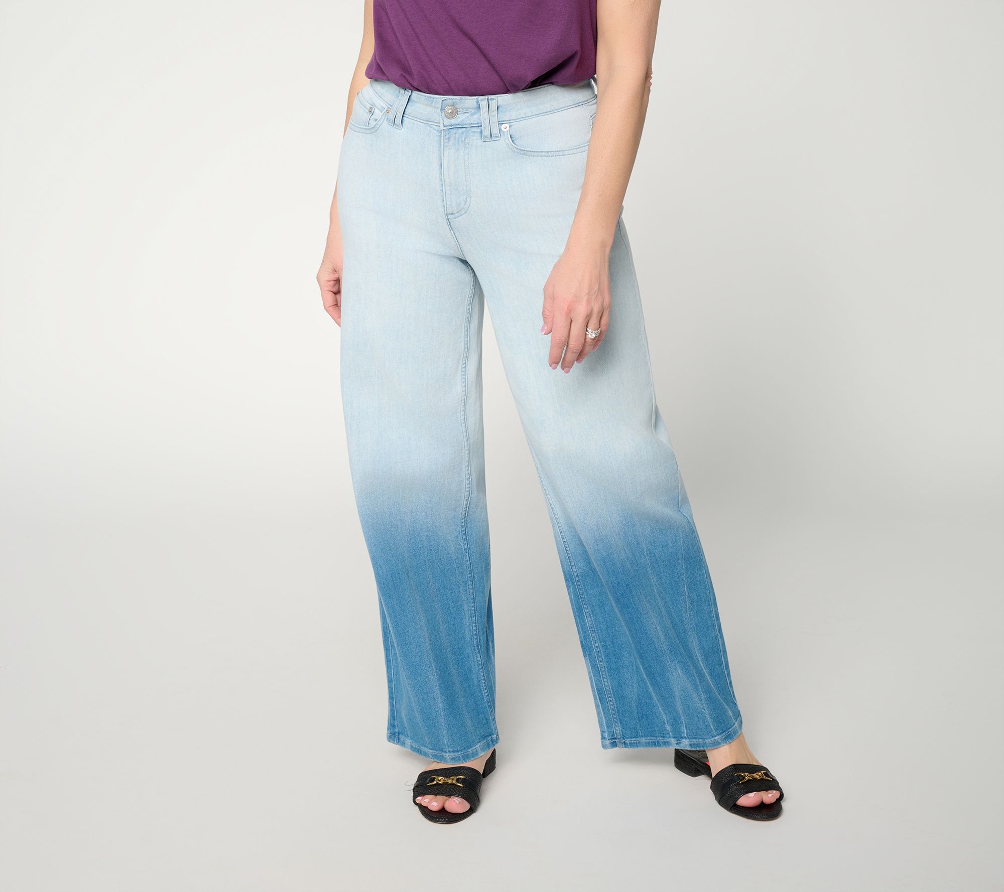 LOGO by Lori Goldstein Petite Wide Leg Jean with Dye Effect