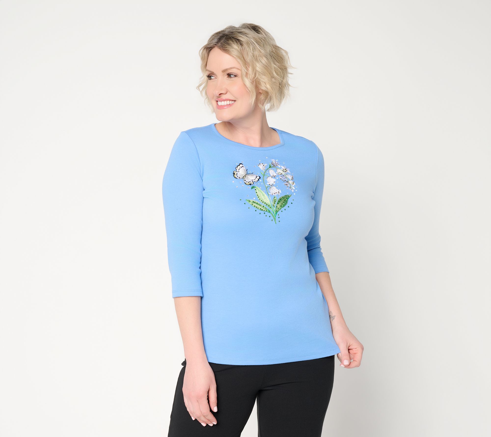 Quacker Factory Petal Power 3/4 Sleeve Top