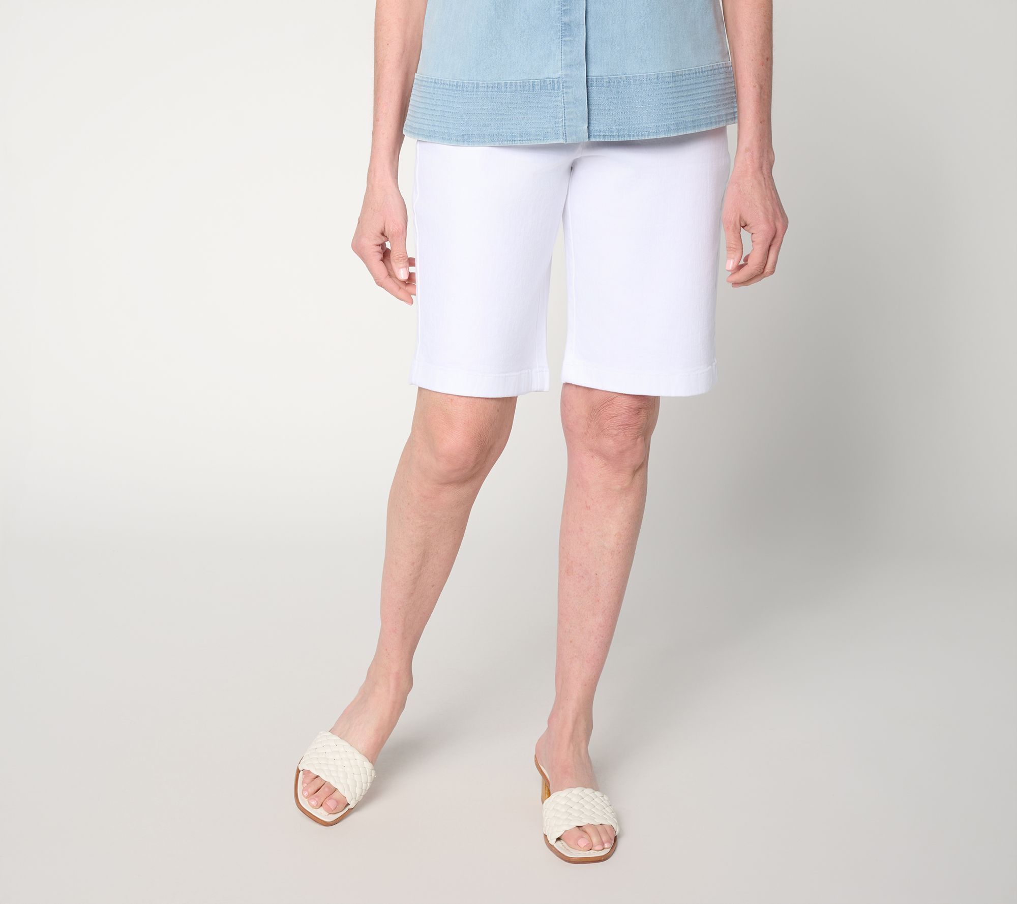 Susan Graver Weekend Regular Stretch Cotton Bermuda Shorts w/ Tab Detail