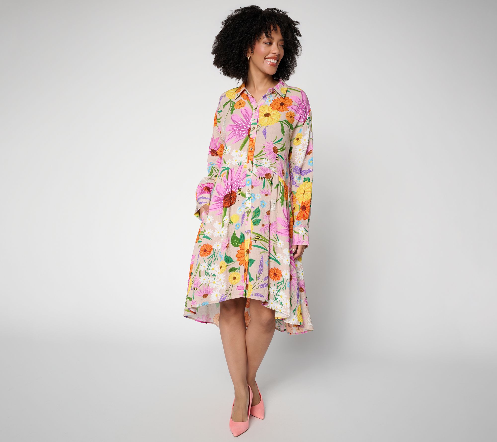 Airee by Aimee Kestenberg Printed Button Front Trapez Dress