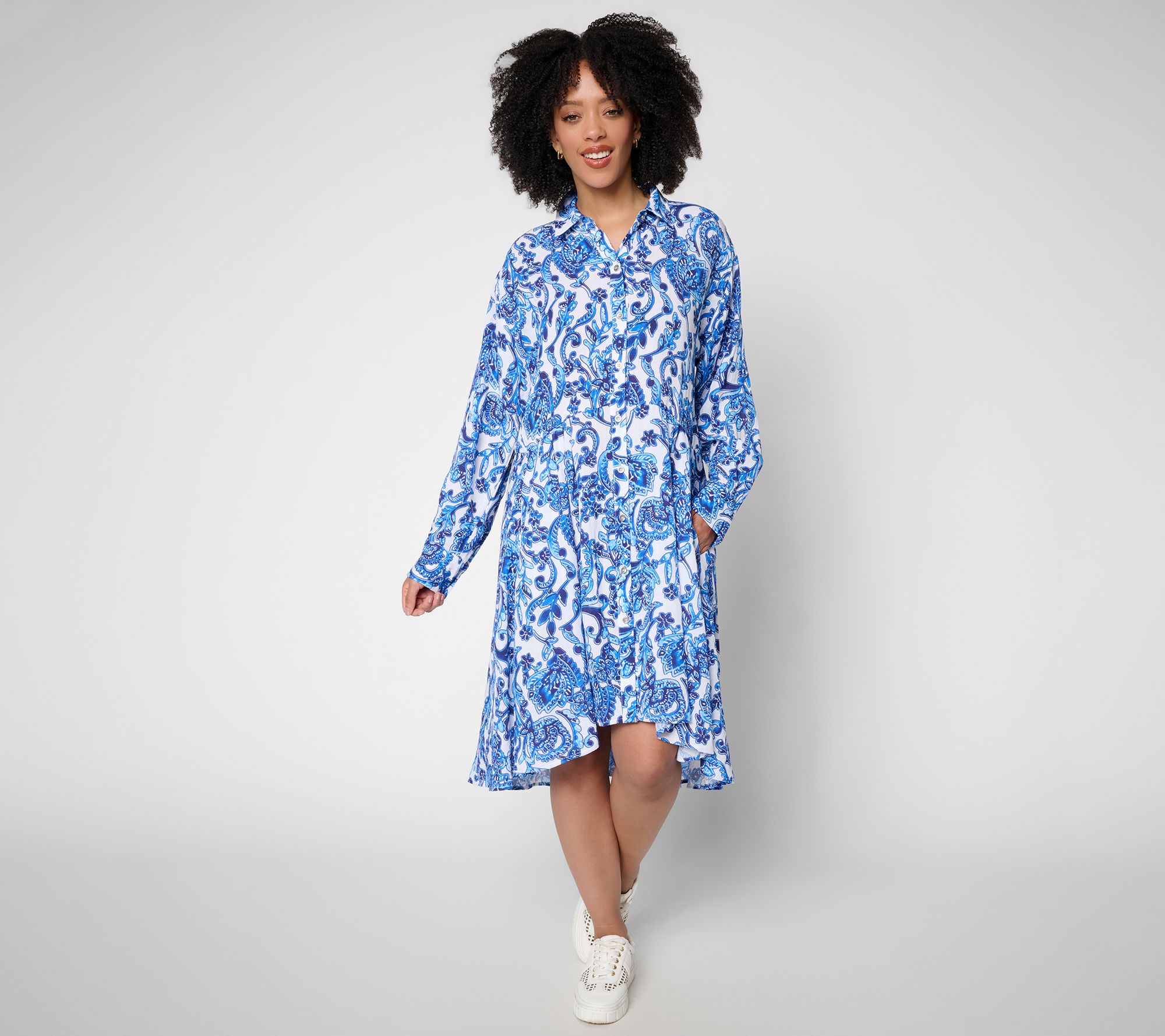 Airee by Aimee Kestenberg Printed Button Front Trapez Dress