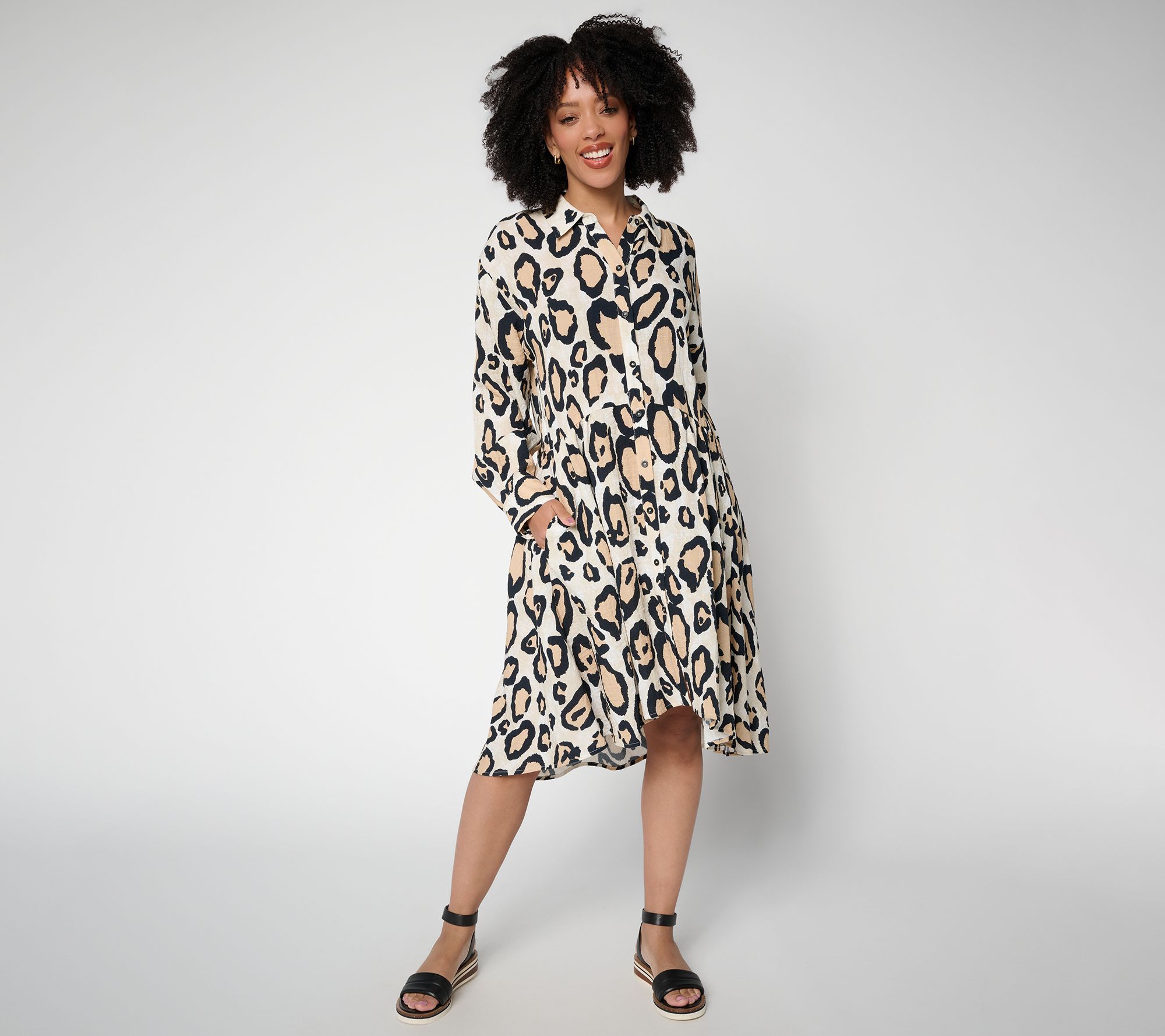 Airee by Aimee Kestenberg Printed Button Front Trapez Dress