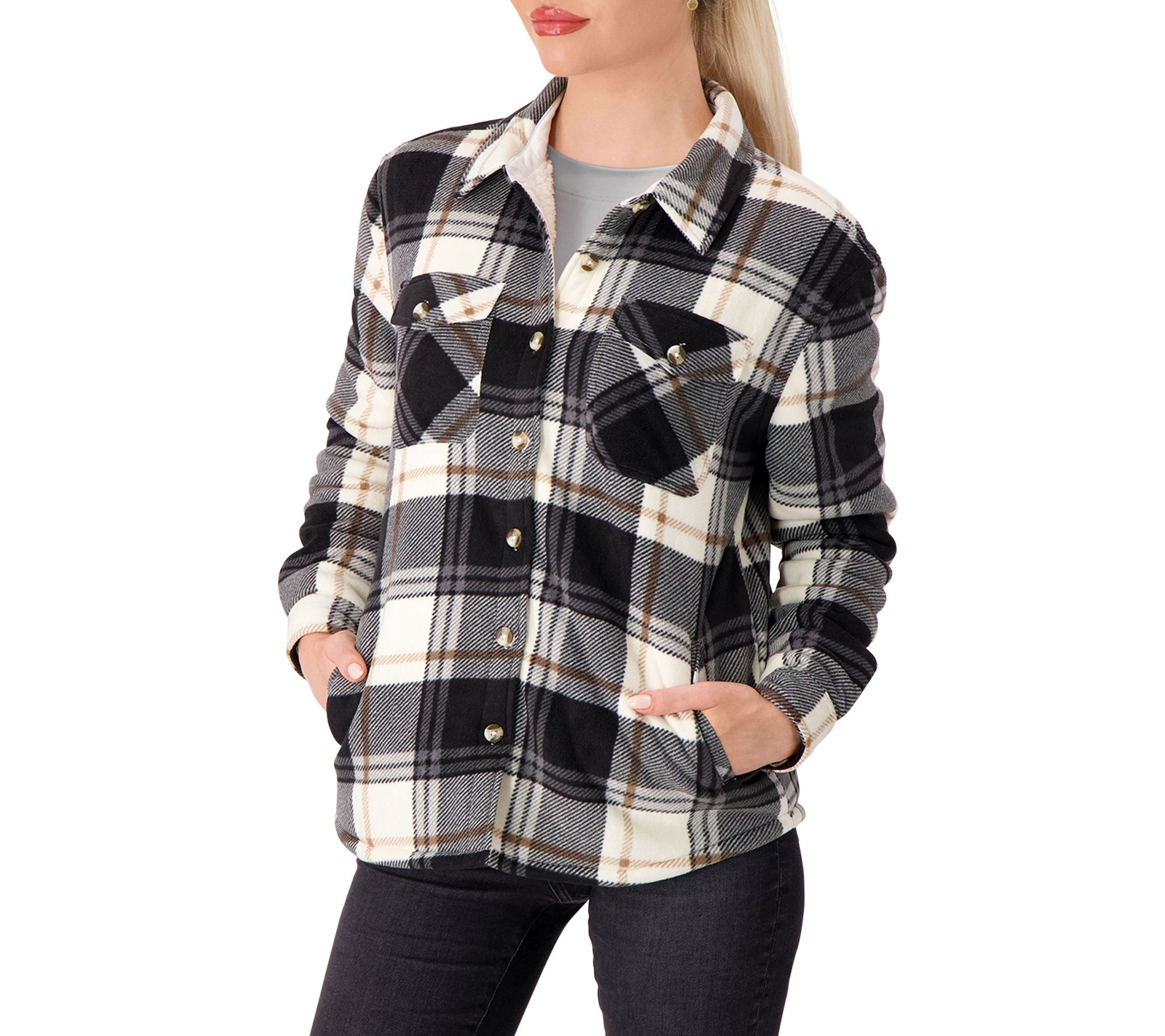  Heat Holders Jacqueline Long Sleeve Plaid ShirtJacket