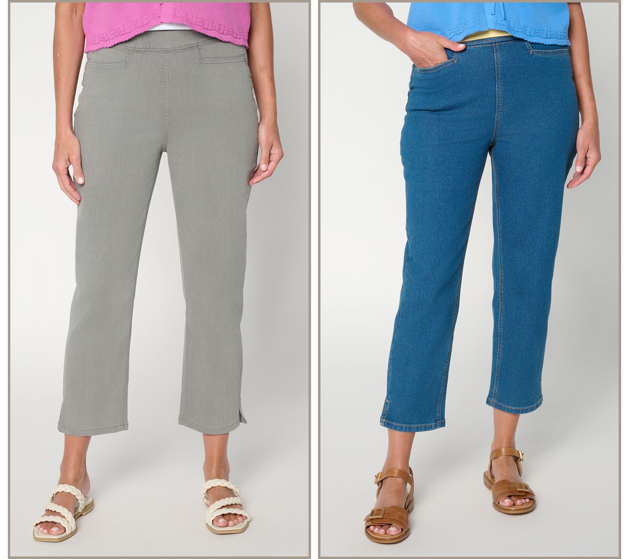 Denim & Co. Flat Front Straight Leg Side Pocket Crop Pants