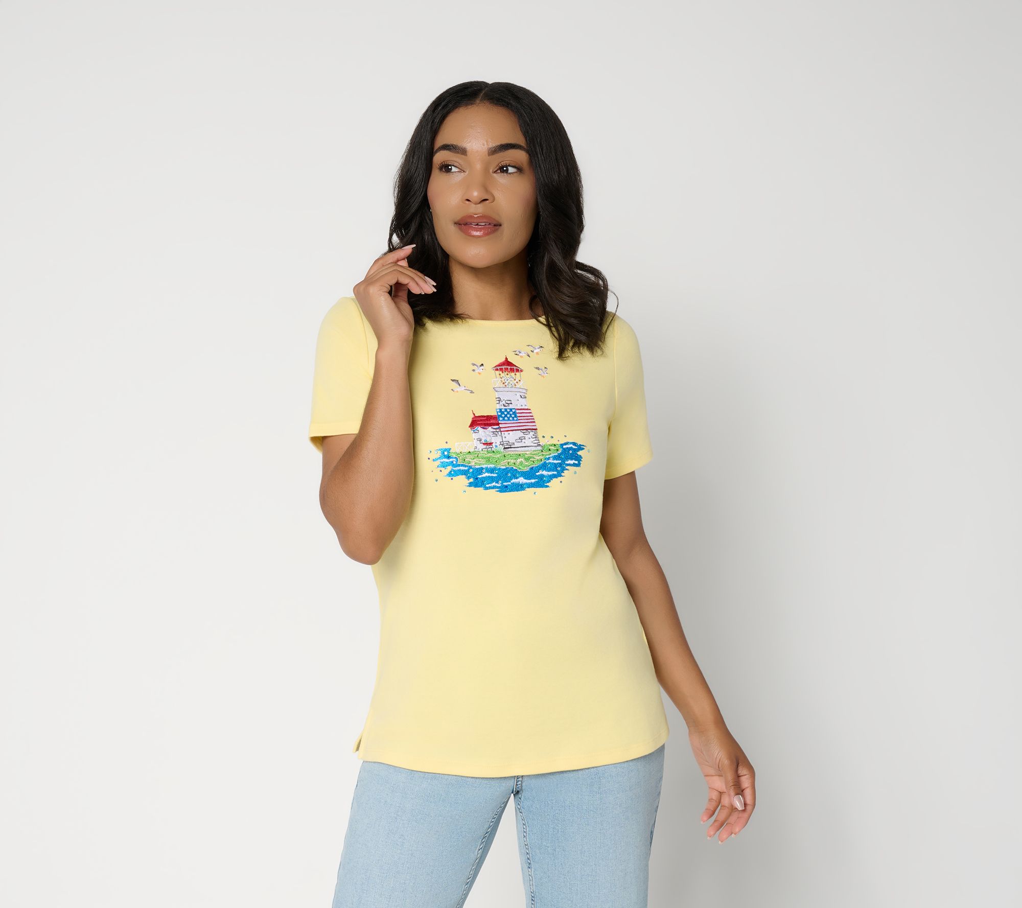 Quacker Factory Americana Lighthouse Short Sleeve Top