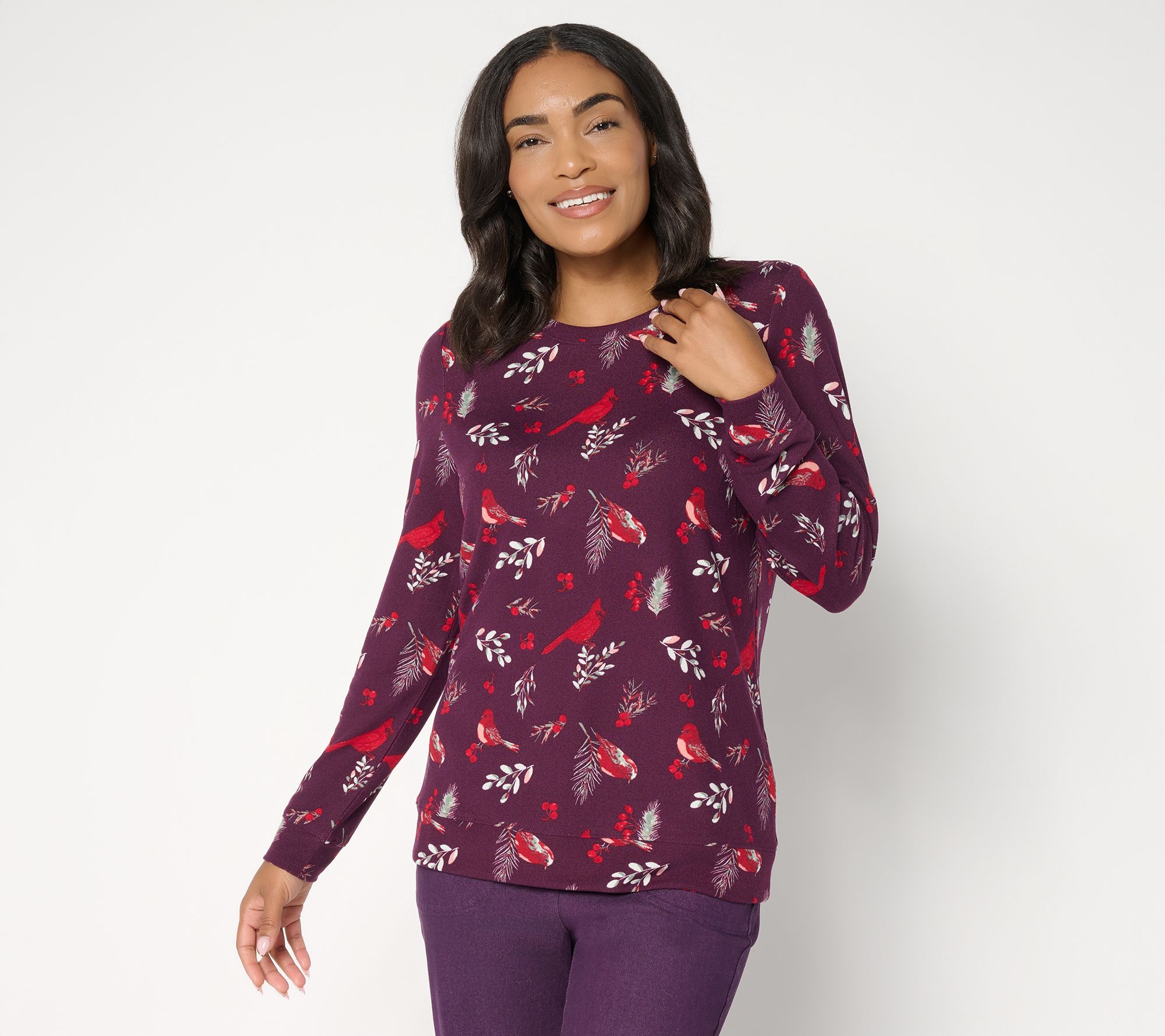 "As Is" Denim & Co. Printed Heavenly Jersey Long Sleeve Pullover