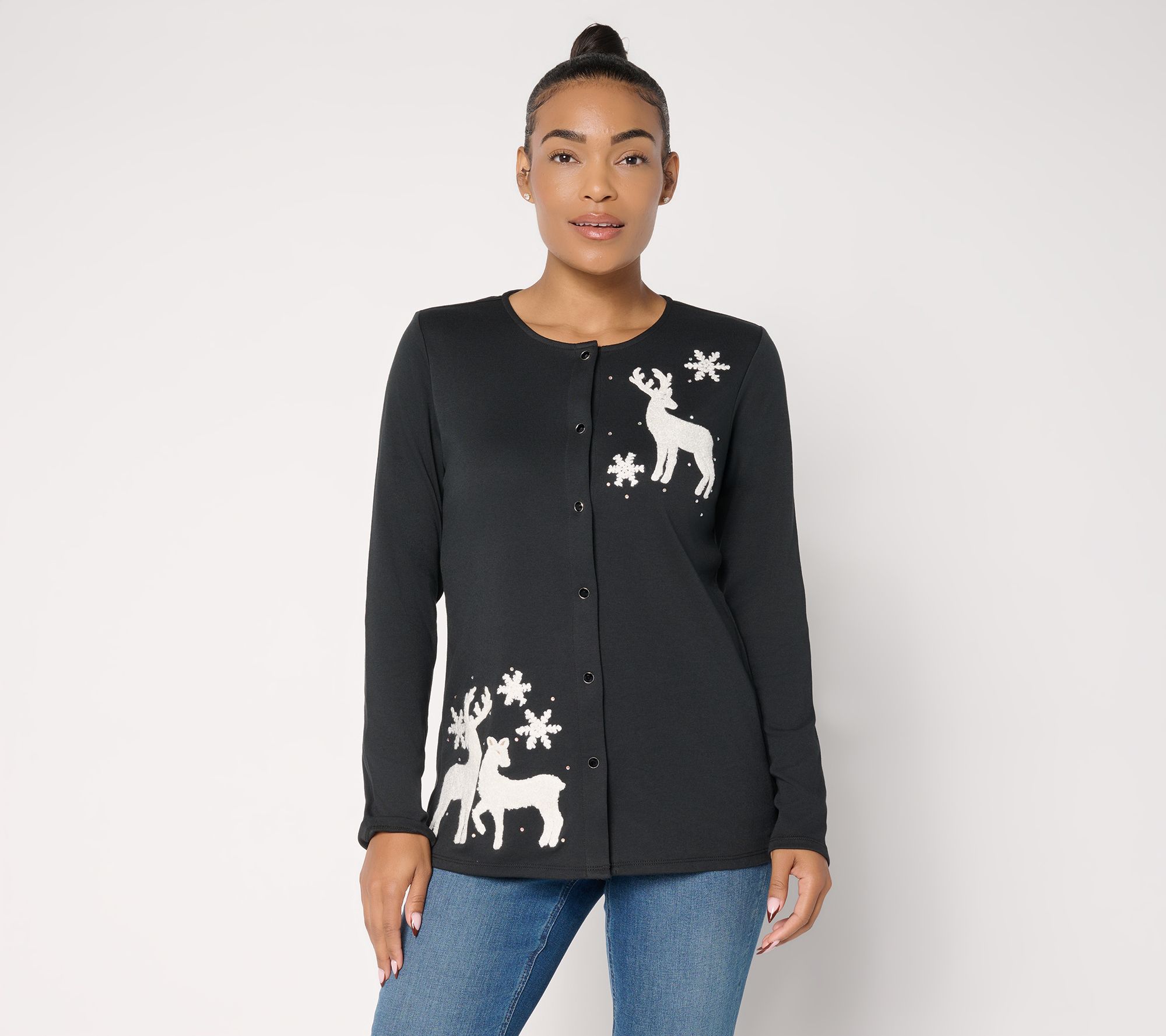 "As Is" Quacker Factory Holidaze Punch Needle Cut and Sew Cardigan