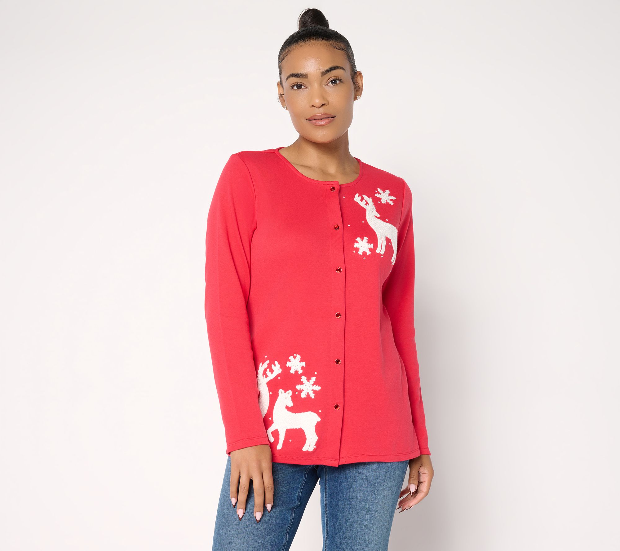 "As Is" Quacker Factory Holidaze Punch Needle Cut and Sew Cardigan