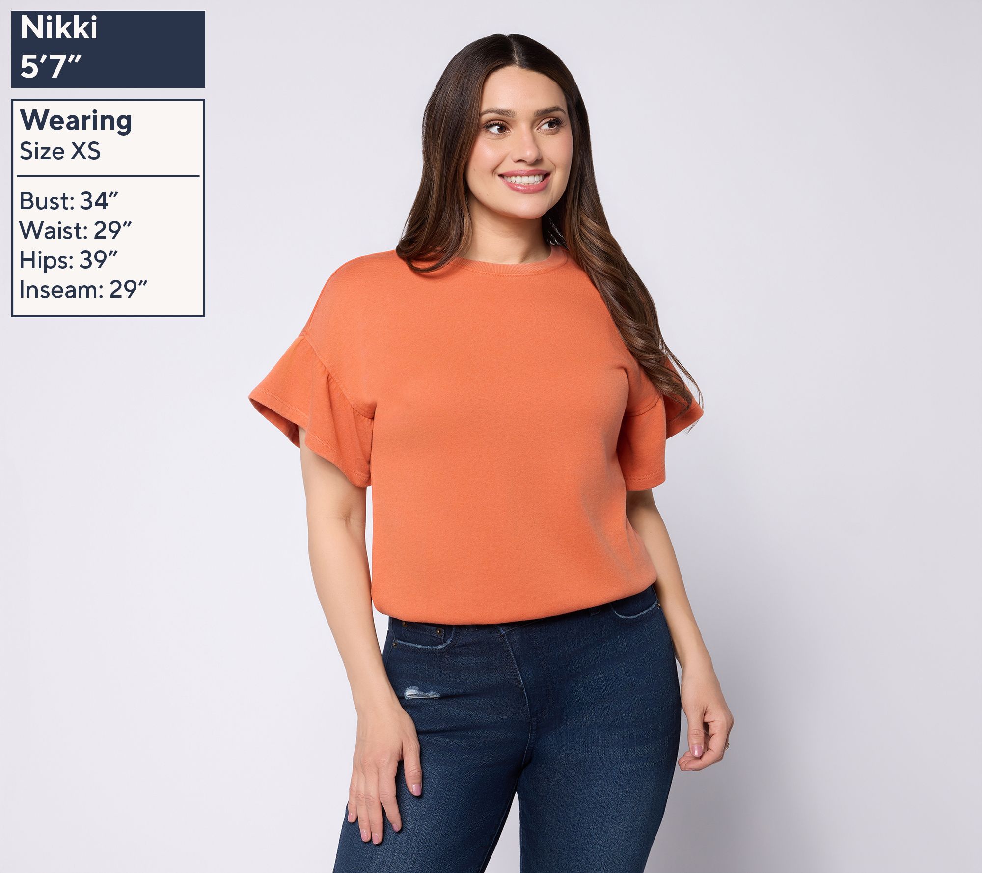 トップス me Me by Jennie Garth French Terry Ruffle Sleeve Top - QVC.com