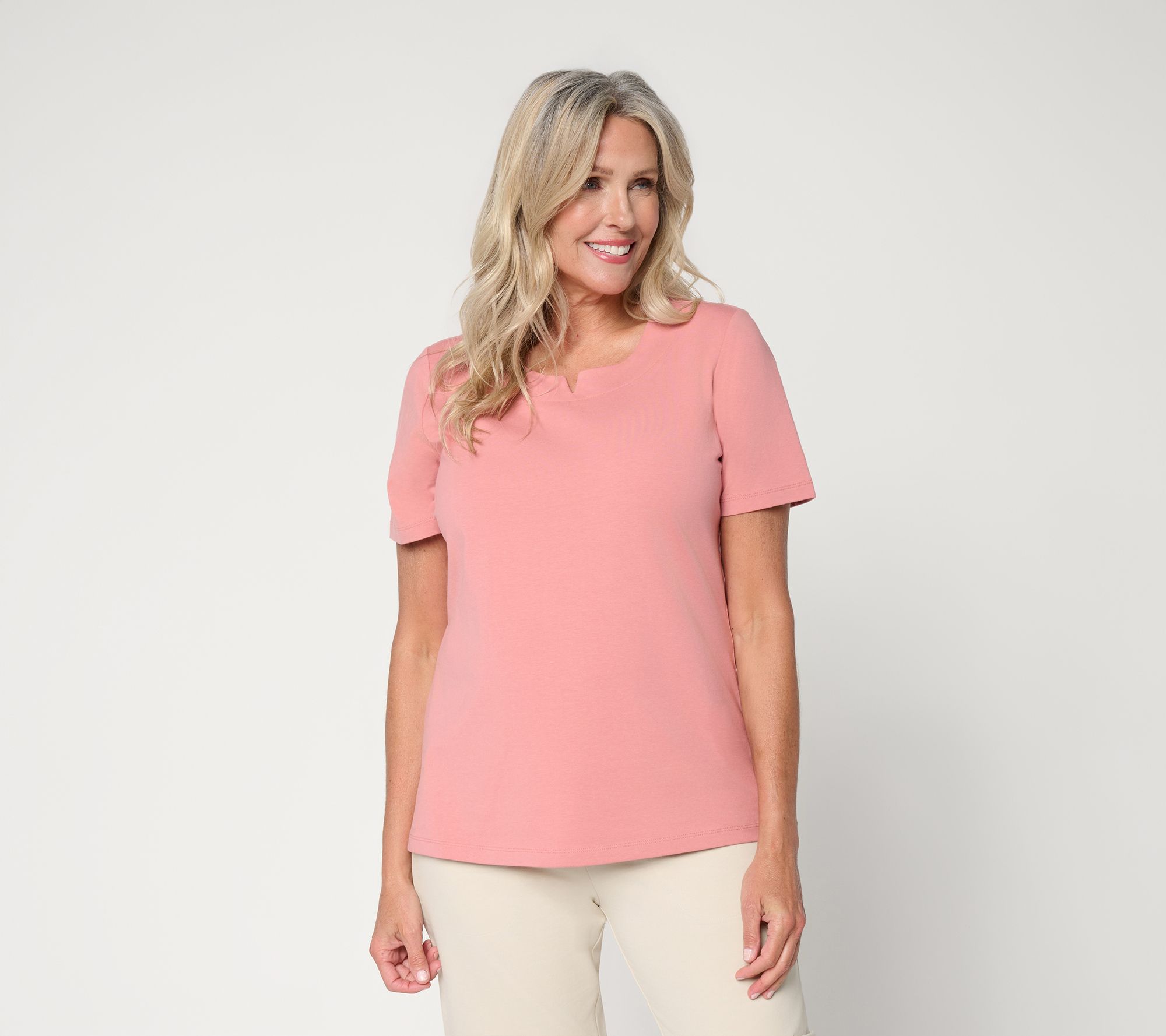 Denim & Co. Essentials Perfect Jersey Short Sleeve Notch Neck Top