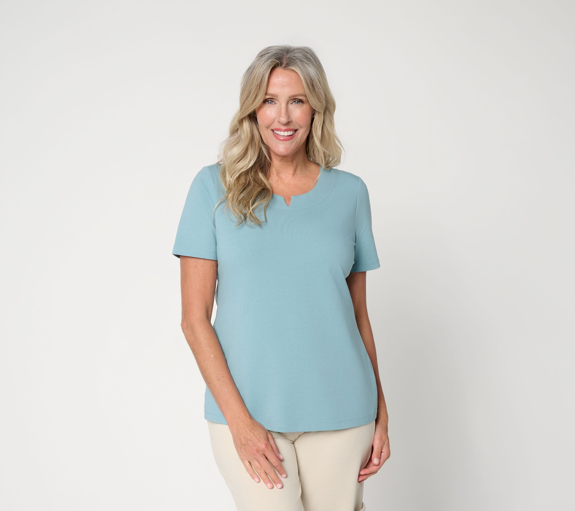 Denim & Co. Essentials Perfect Jersey Short Sleeve Notch Neck Top