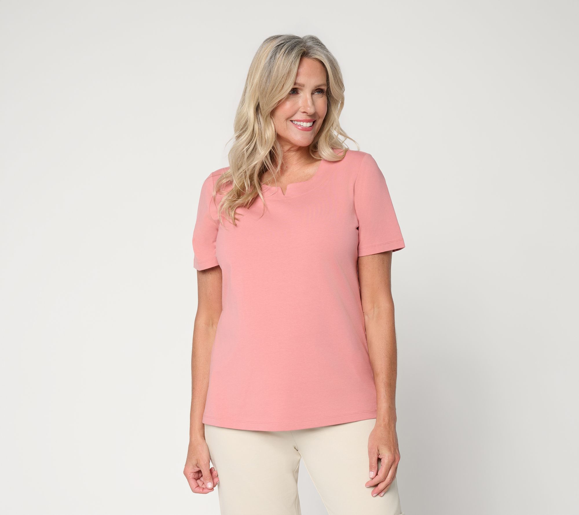 Denim & Co. Essentials Perfect Jersey Short Sleeve Notch Neck Top