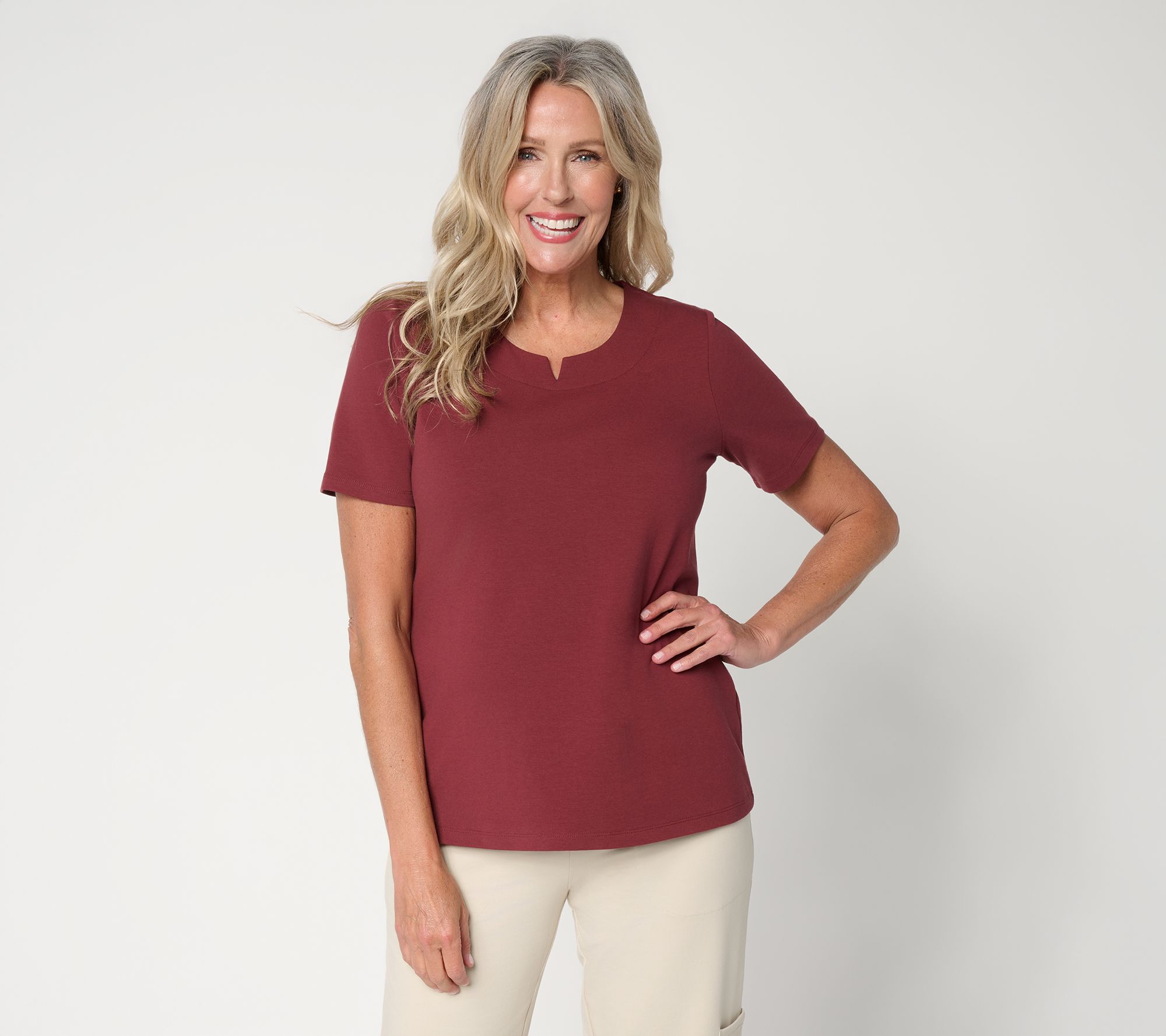 Denim & Co. Essentials Perfect Jersey Short Sleeve Notch Neck Top