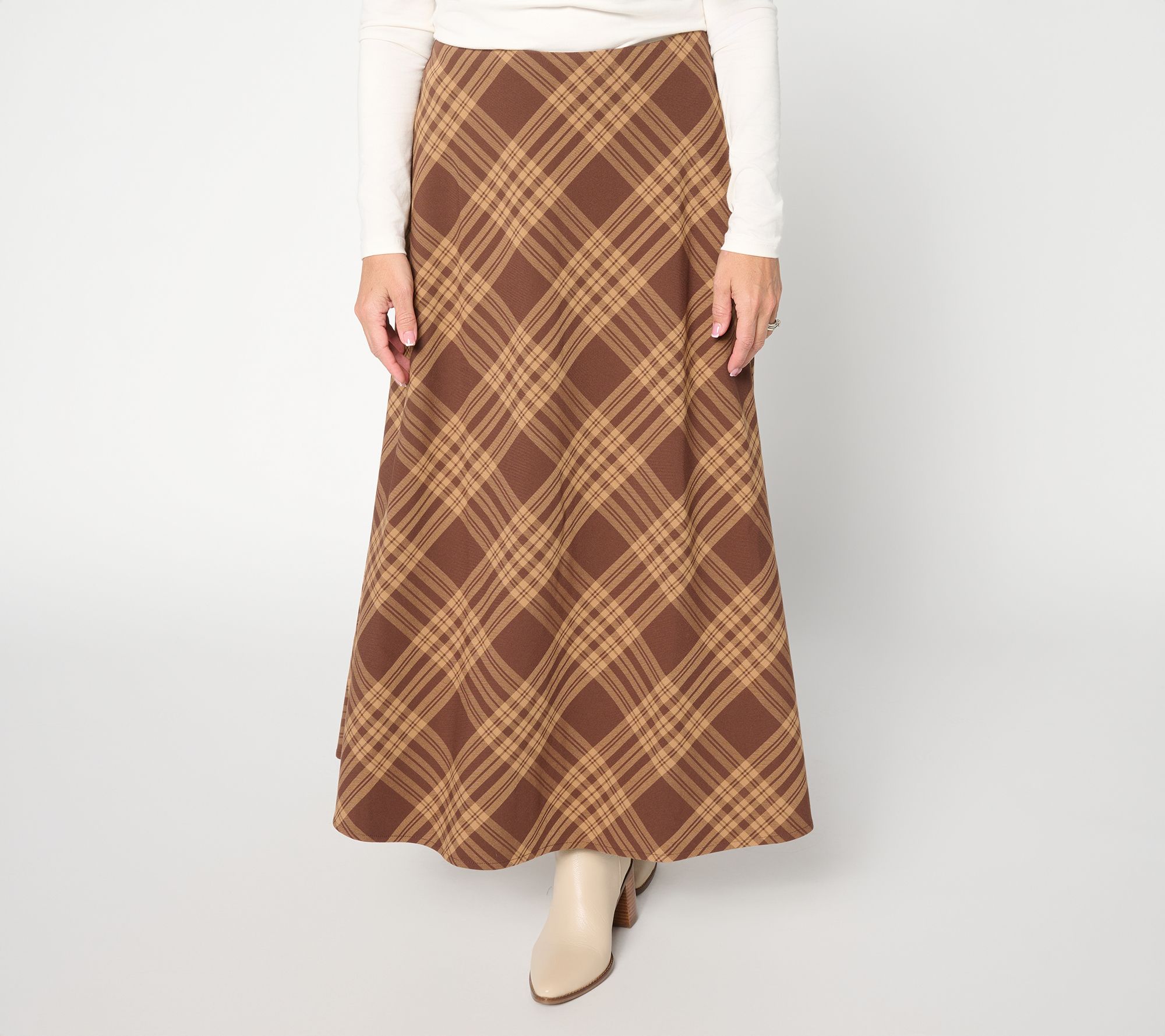 "As Is" Joan Rivers Biased Plaid Maxi Skirt with Hidden Zipper