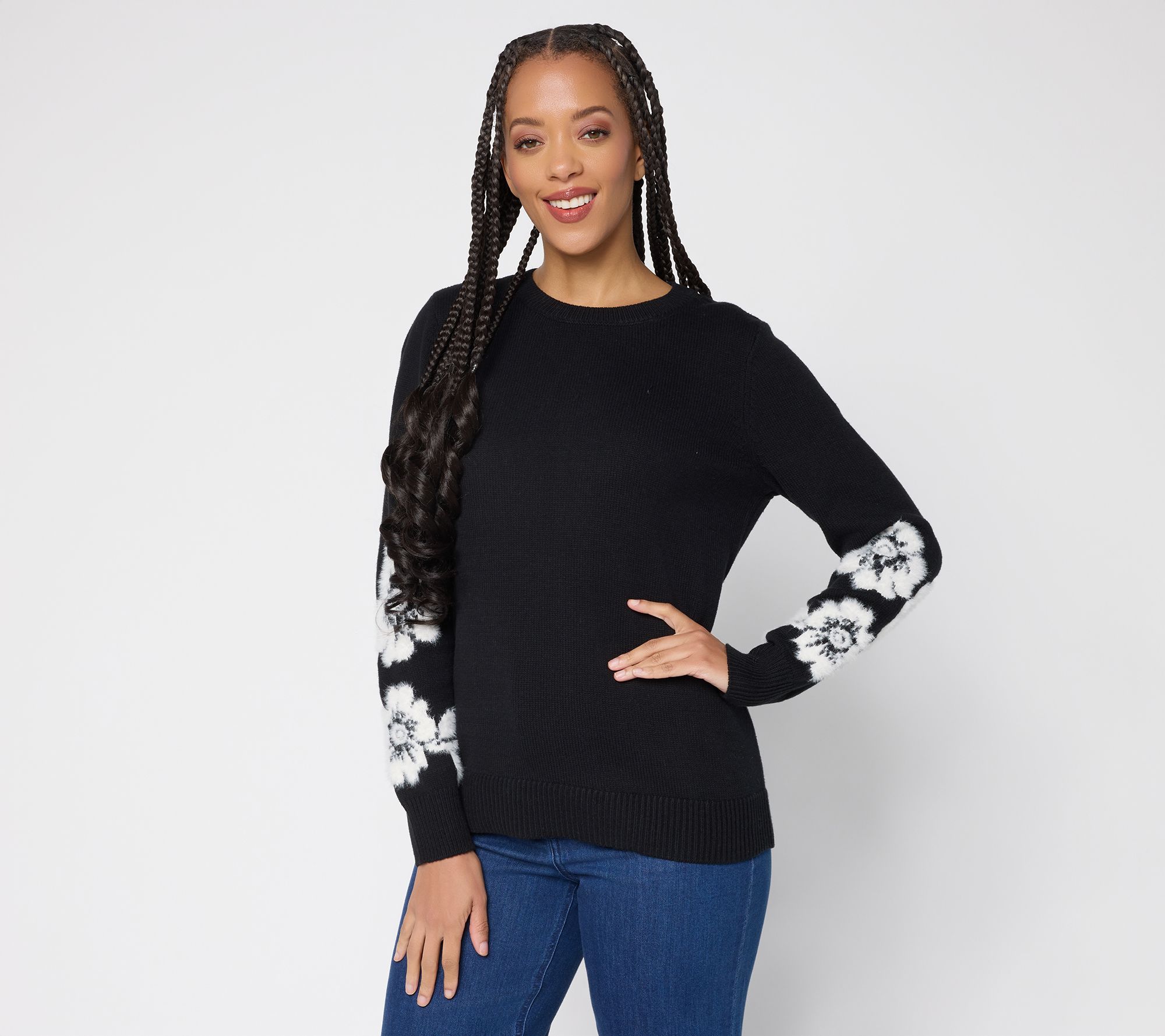 "As Is" Susan Graver Textured Floral Crew Neck Sweater