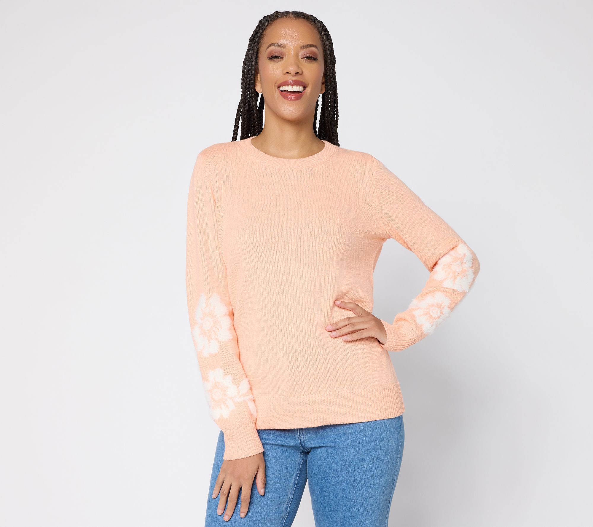 "As Is" Susan Graver Textured Floral Crew Neck Sweater