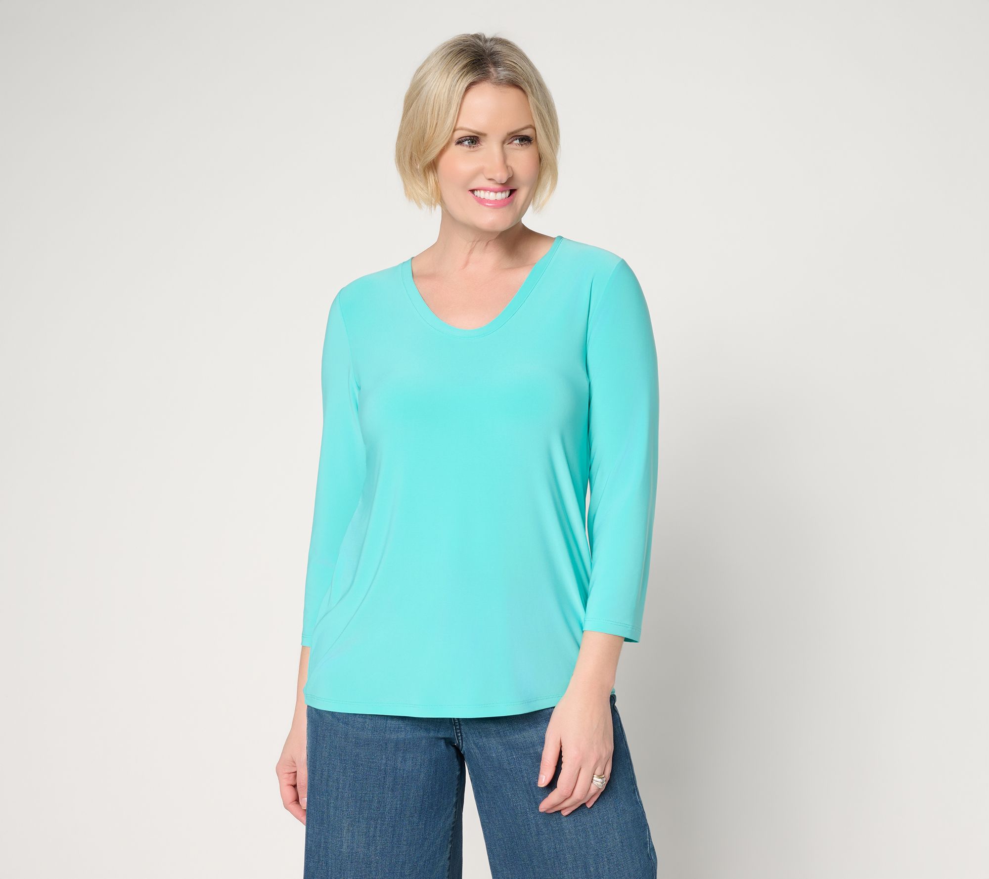 "As Is" Dennis Basso Basics Italia Knit Voop Neck 3/4 Sleeve Top