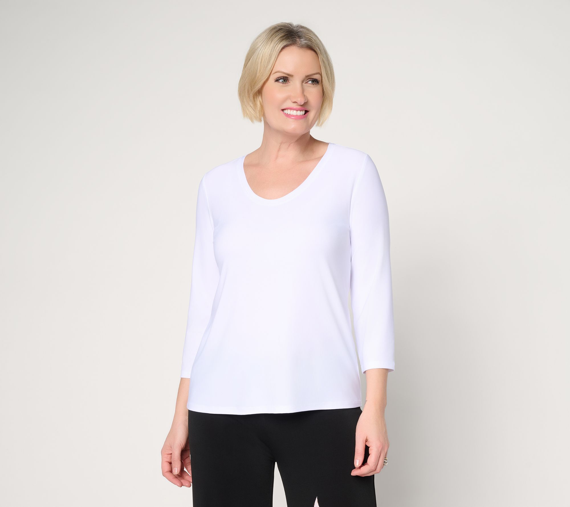 "As Is" Dennis Basso Basics Italia Knit Voop Neck 3/4 Sleeve Top