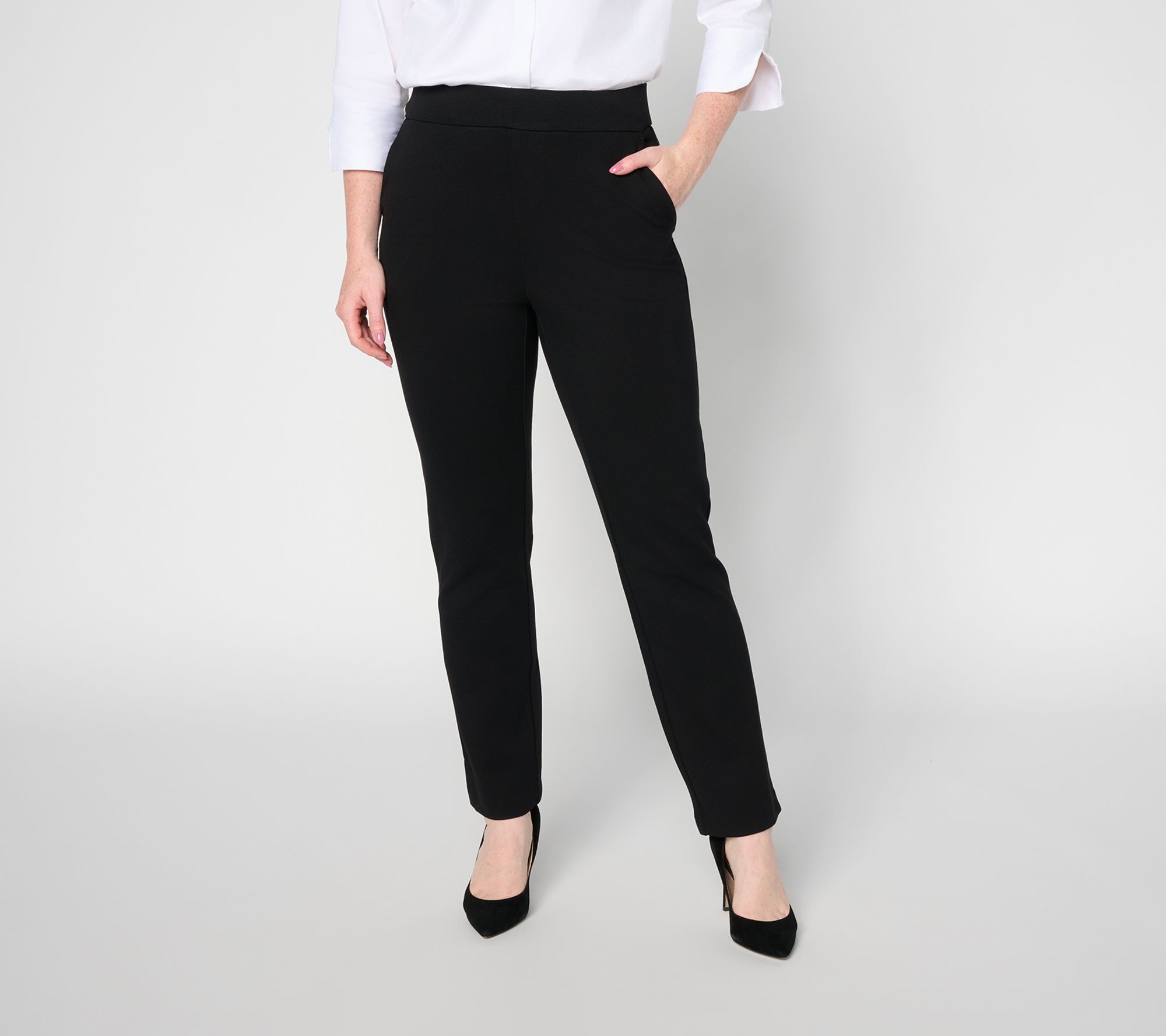 nicole by Nicole Miller Petite Pull-On Straight Leg Ponte Pants