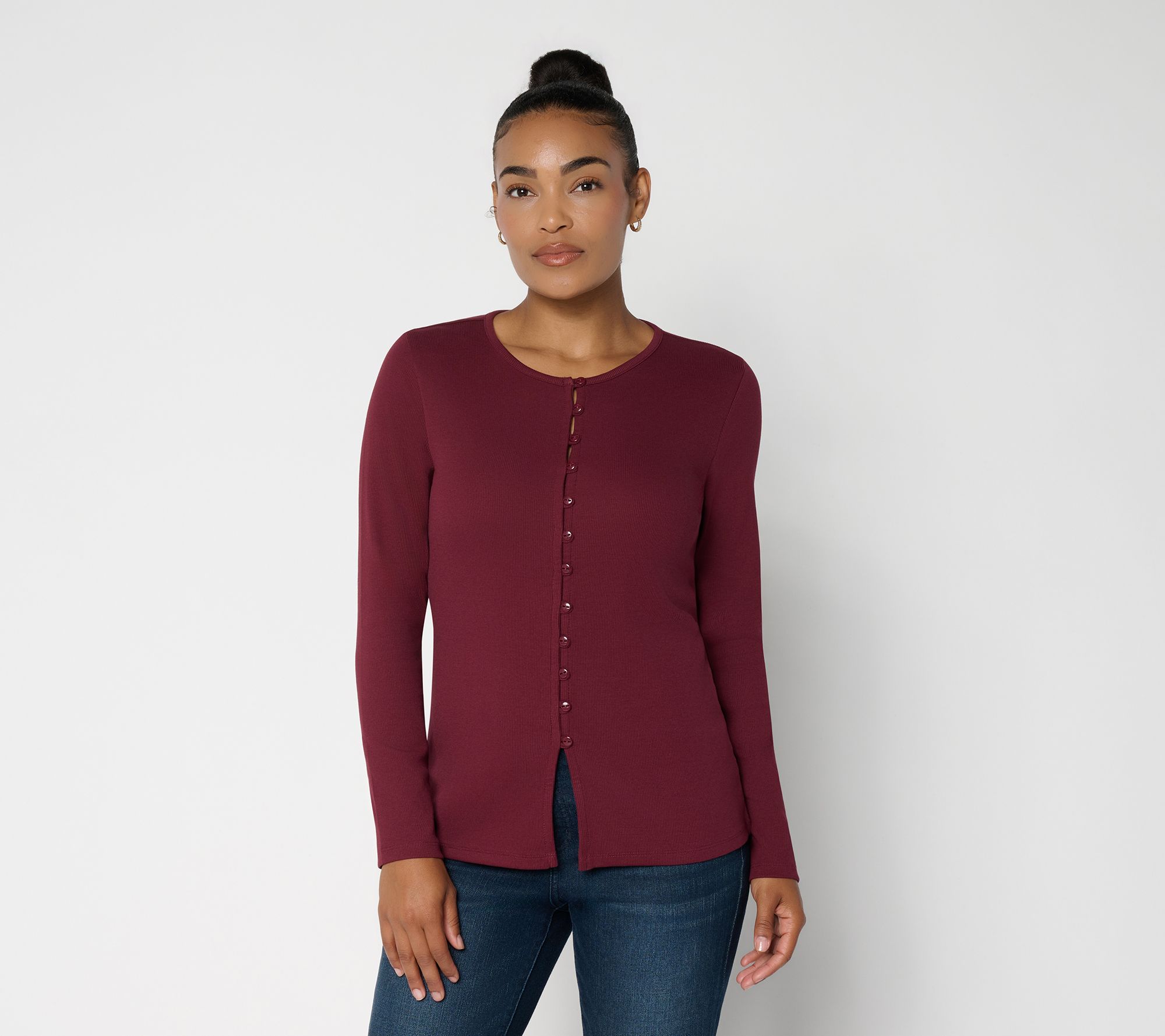  Me by Jennie Garth Button Front Rib Knit Jersey Top