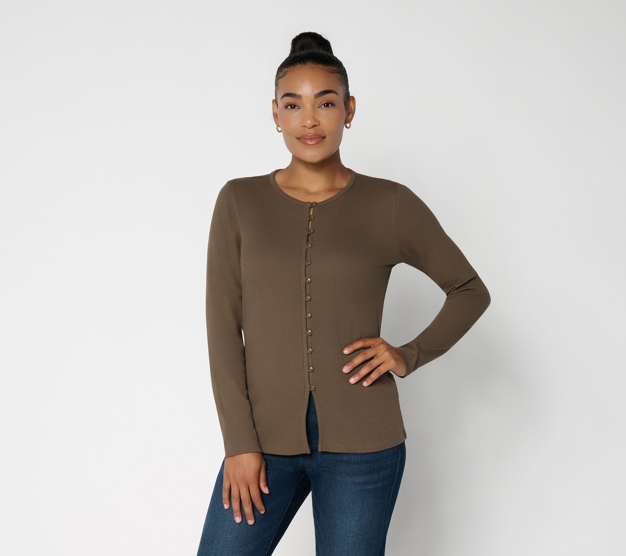 Me by Jennie Garth Button Front Rib Knit Jersey Top