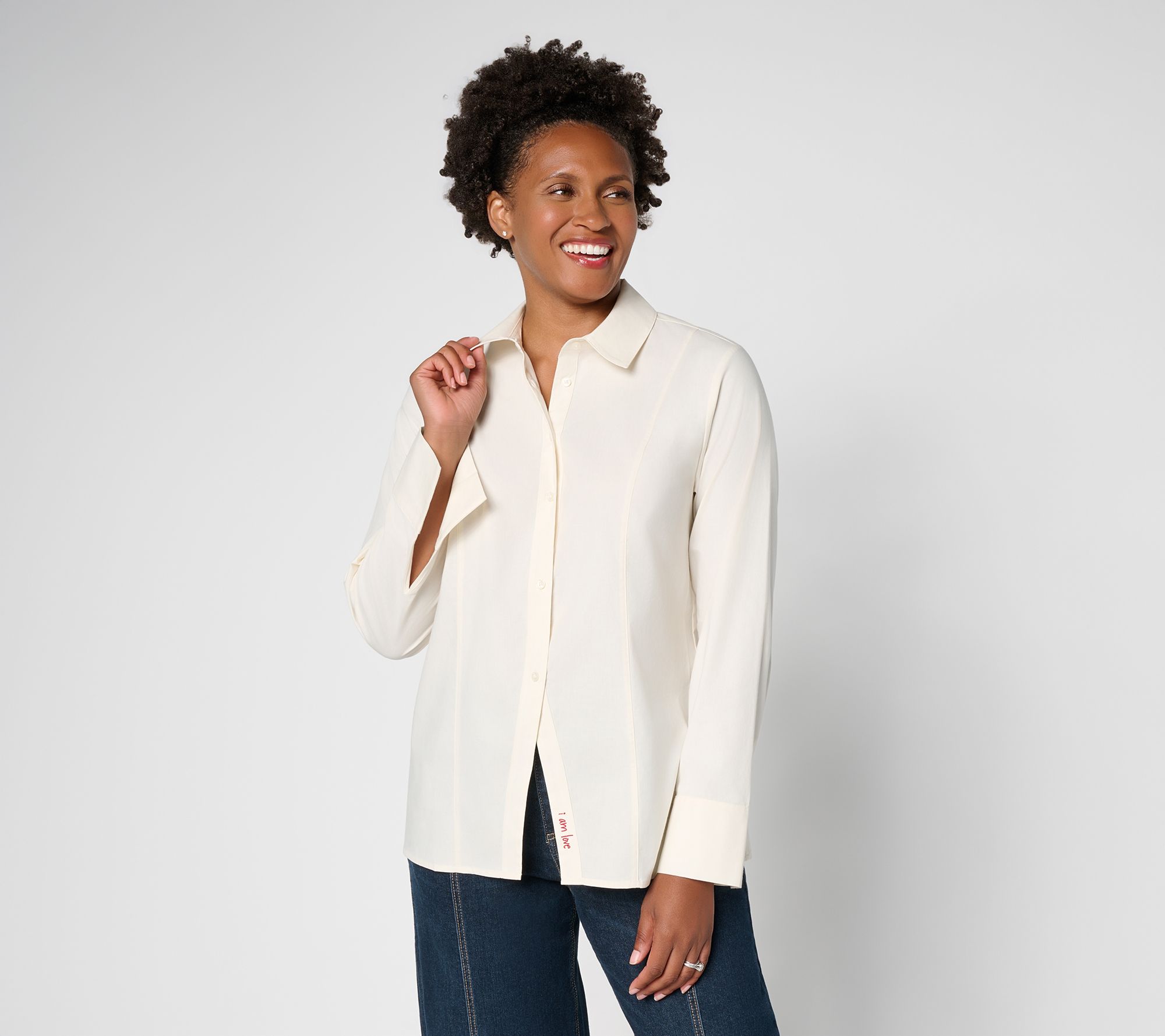 Peace Love World Collar Button Up with Affirmation