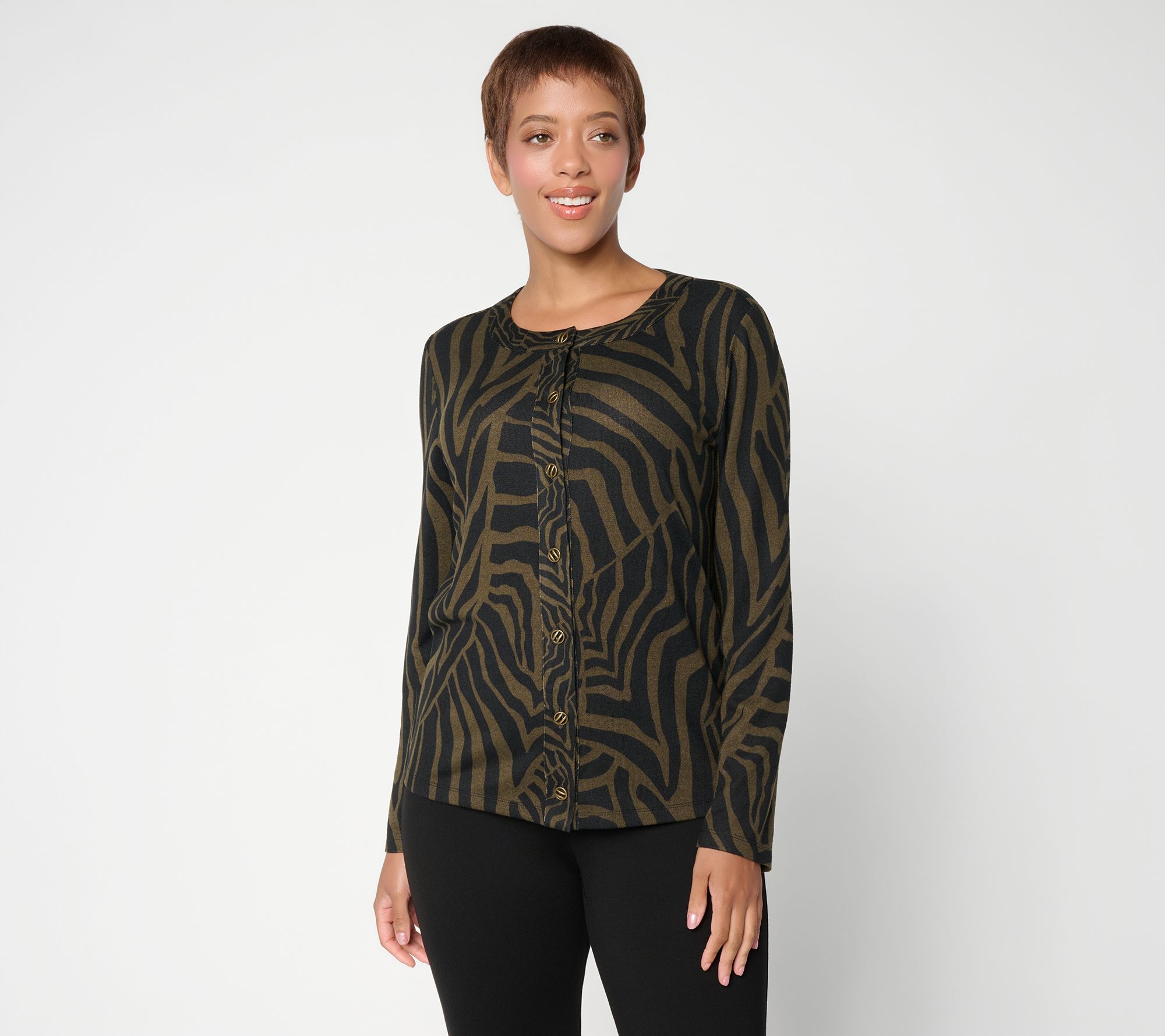  Susan Graver Printed Sweater Knit Button Front Cardigan