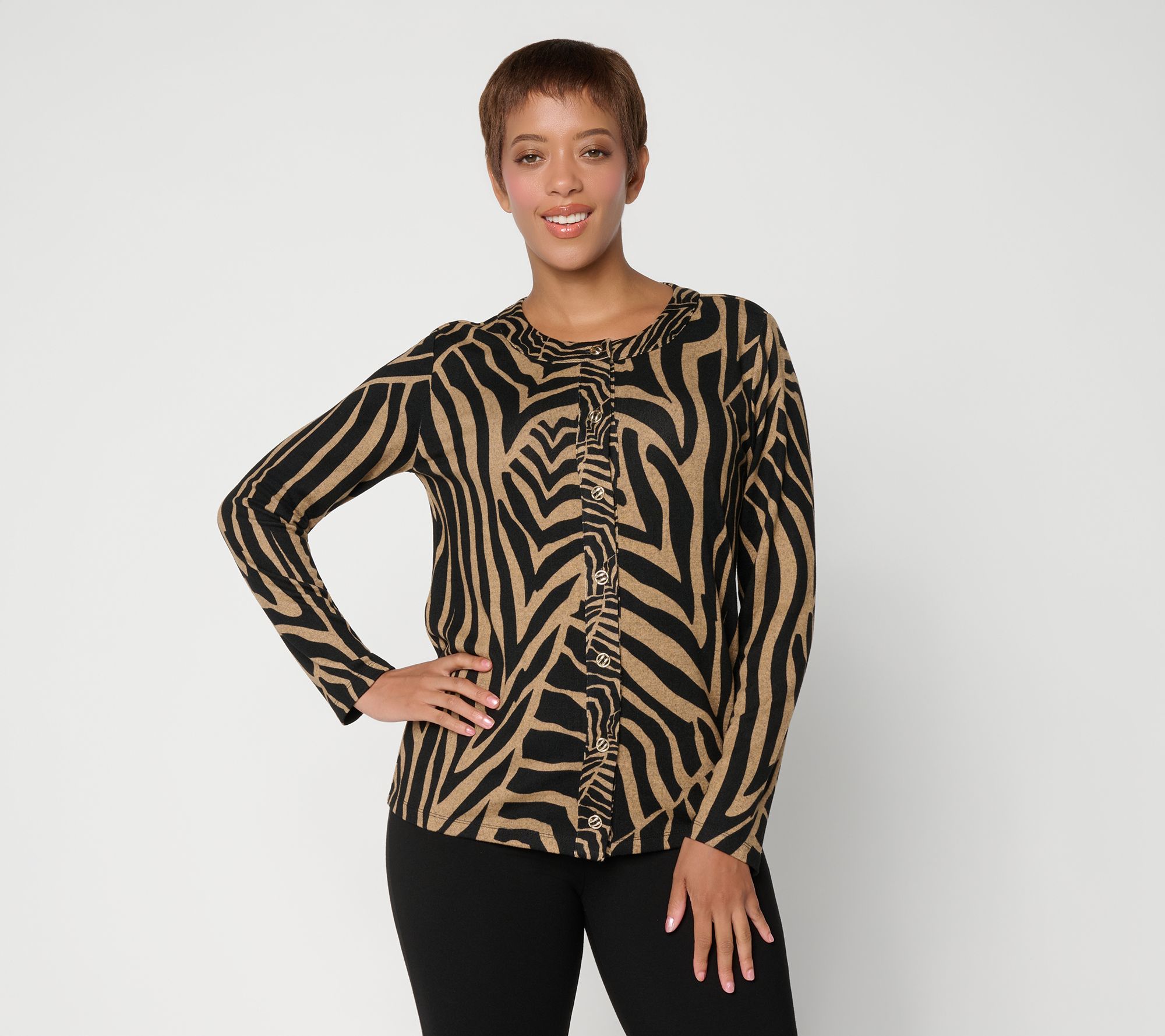 Susan Graver Printed Sweater Knit Button Front Cardigan