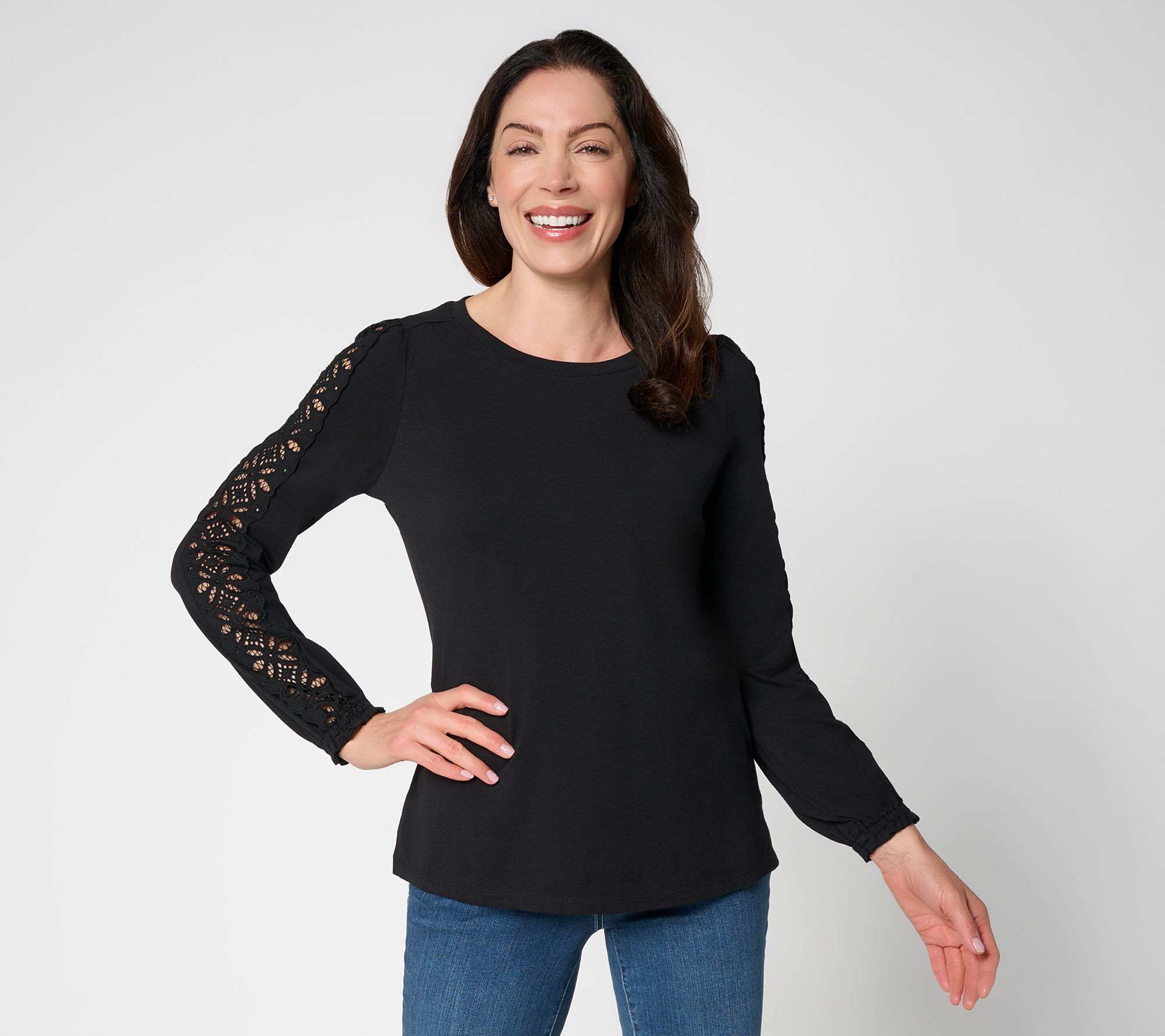 "As Is" Belle Boho by Kim Gravel TripleLuxe Knit Floral Lace Top
