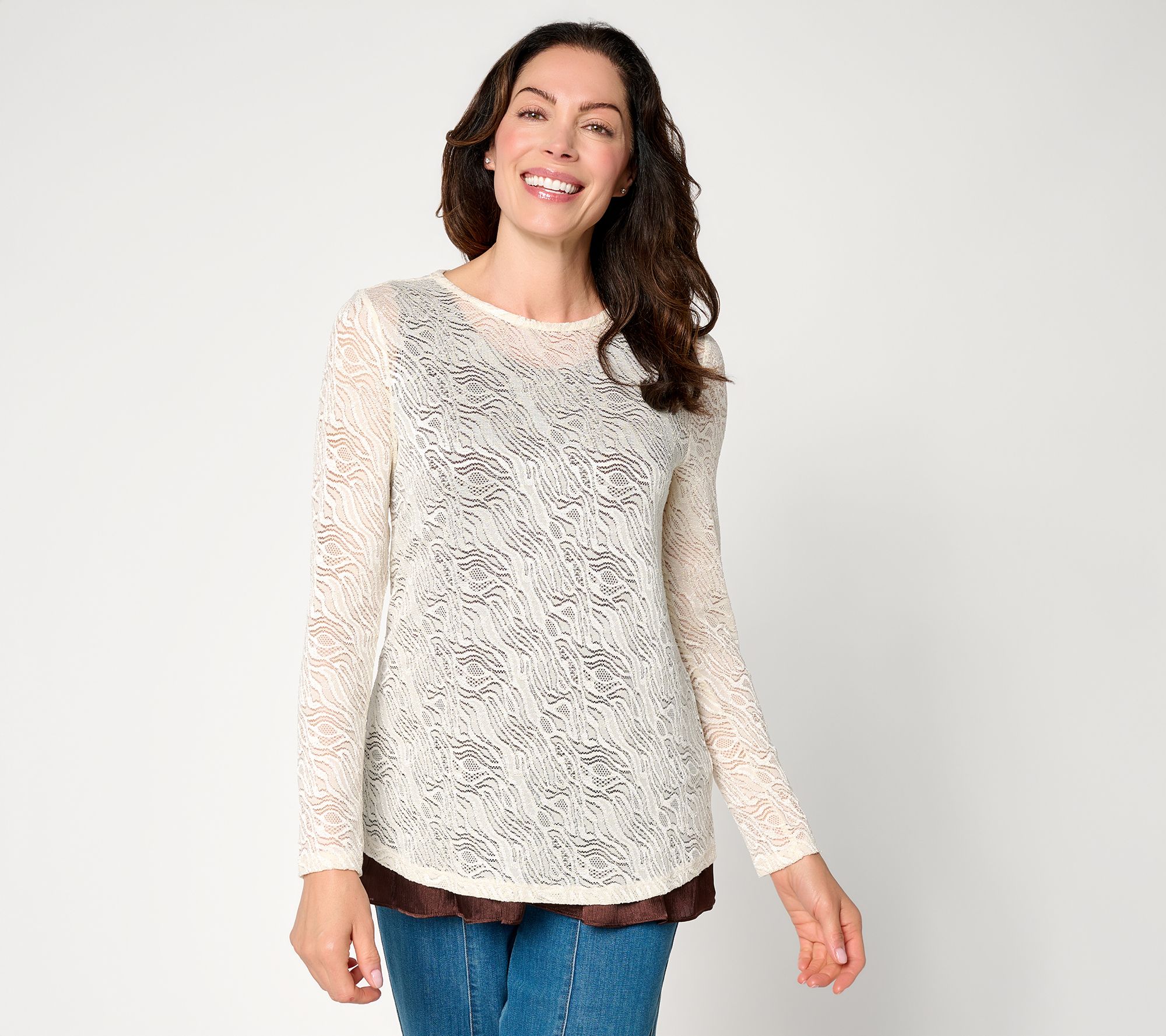 LOGO Layers by Lori Goldstein Petite Stretch Lace Top