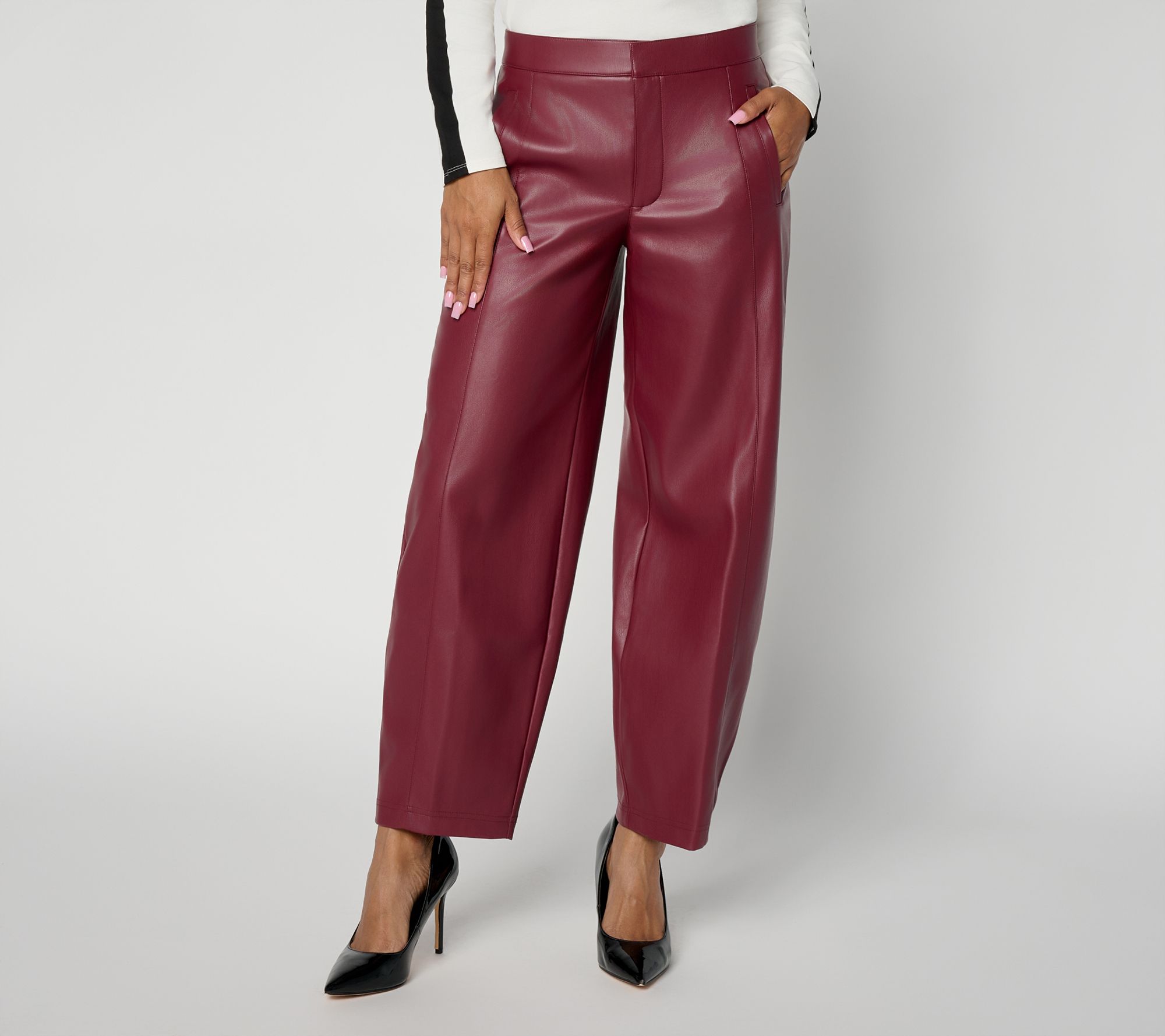 &BASICS Petite Pull-On Faux Leather Barrel Pants