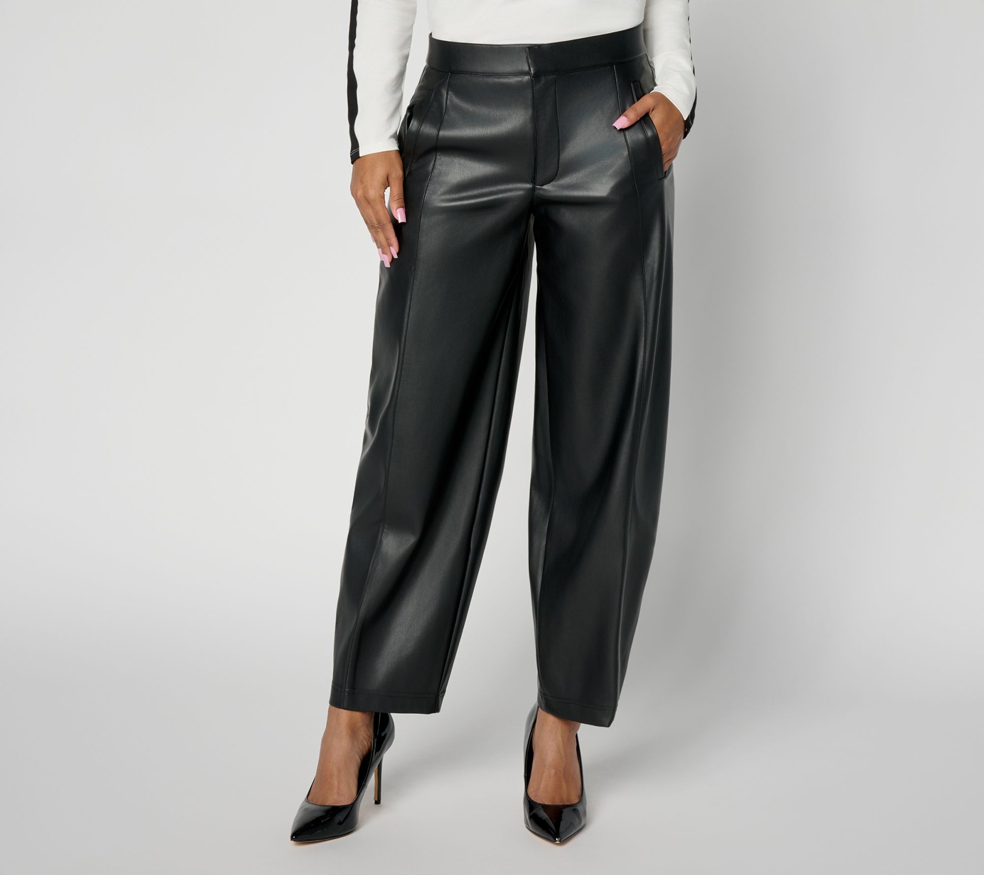 &BASICS Petite Pull-On Faux Leather Barrel Pants