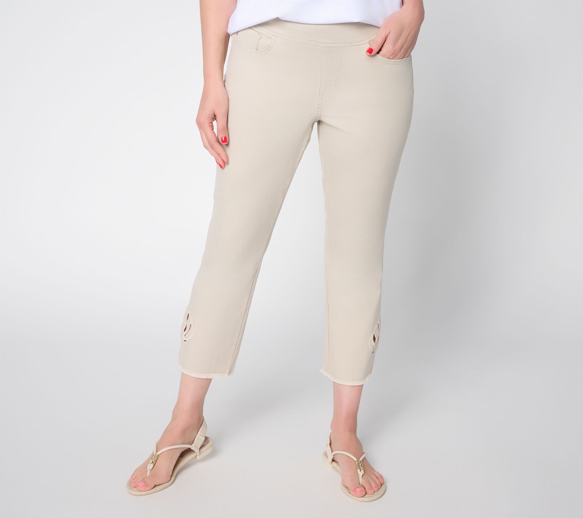 "As Is" Belle by Kim Gravel Pet TripleLuxe Twill Seashell Cropped Jean