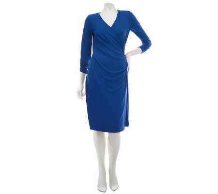 Susan Graver Liquid Knit Surplice Wrap Dress with Ruched Sleeves - Page ...