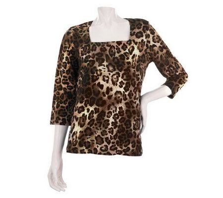 Susan Graver Liquid Knit Animal Print Square Neck Top - Page 1 — QVC.com