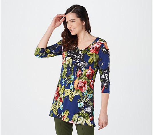 Attitudes by Renee Printed V-Neck Tunic with Pockets