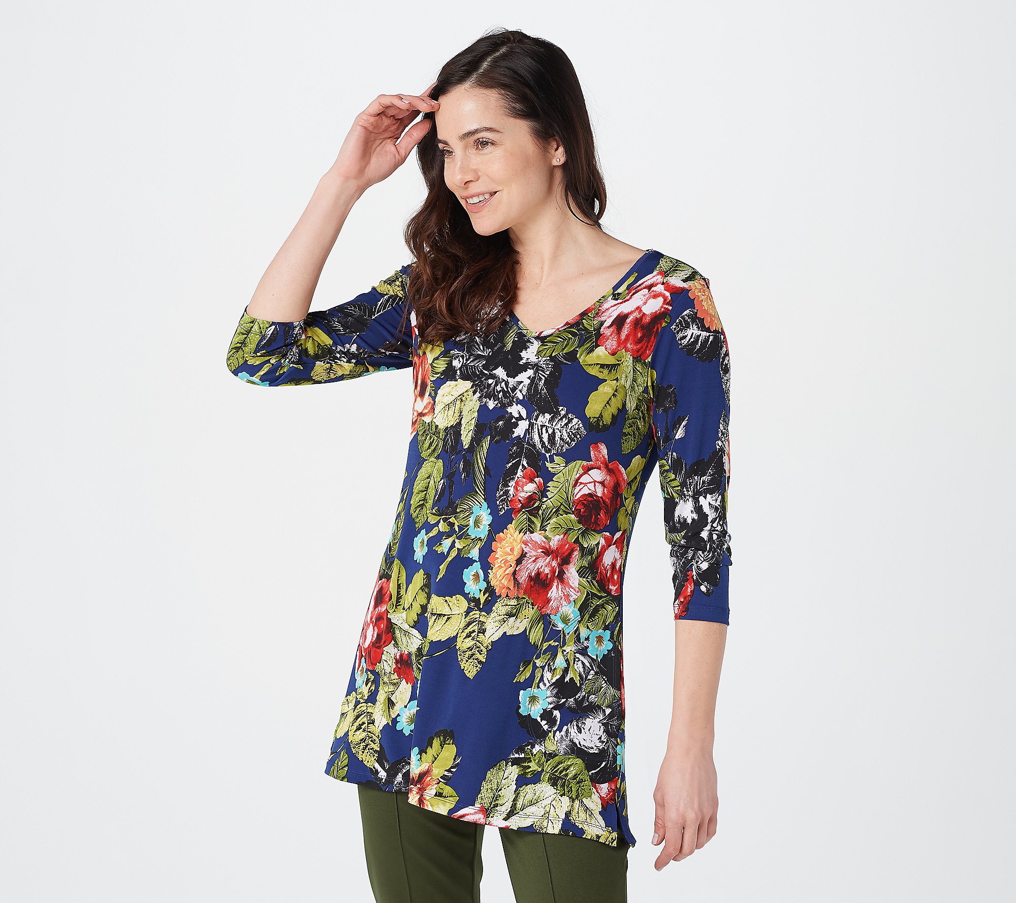 Attitudes by Renee Printed V-Neck Tunic ...