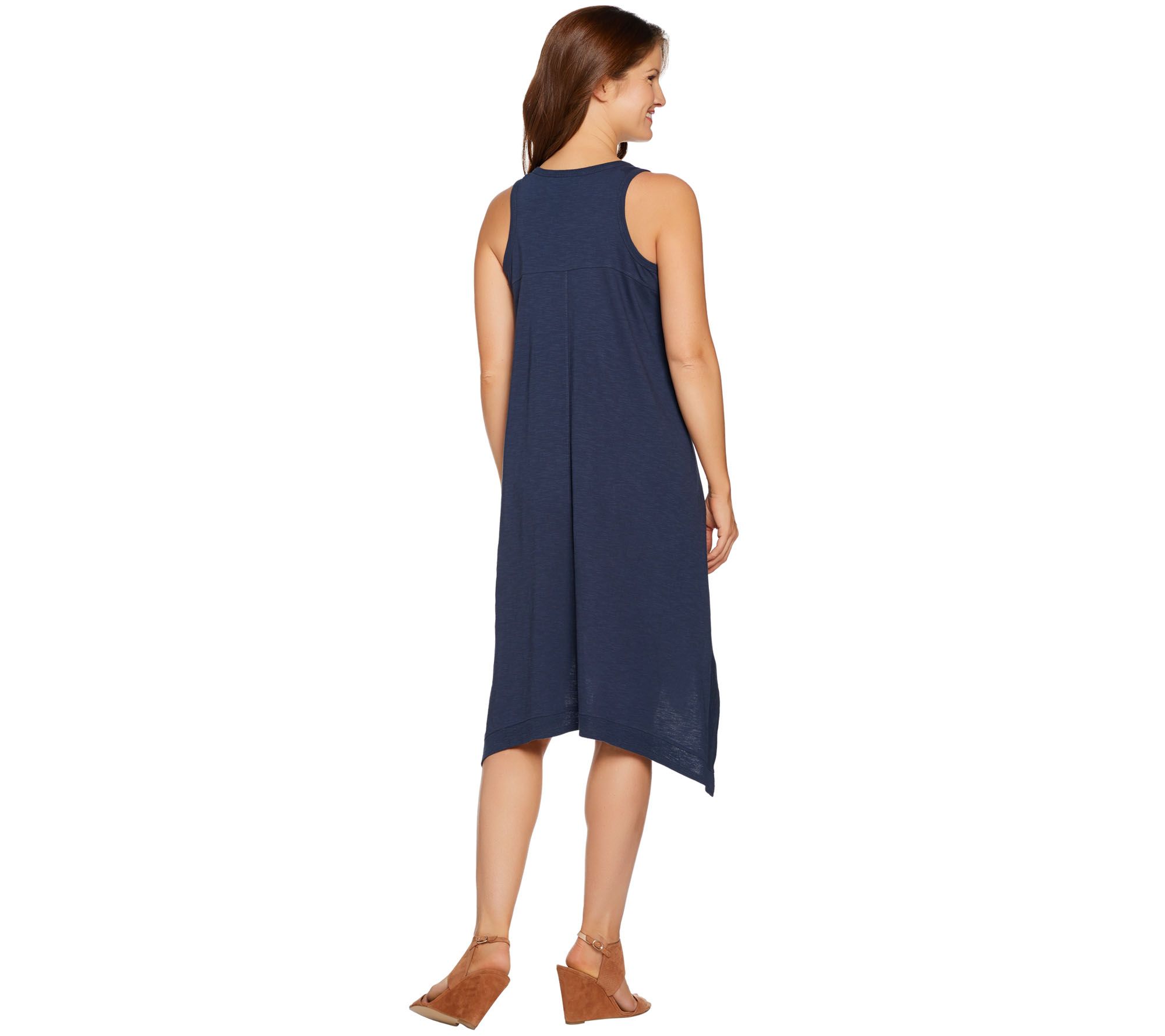 LOGO by Lori Goldstein Cotton Slub Handkerchief Hem Tank Dress - QVC.com