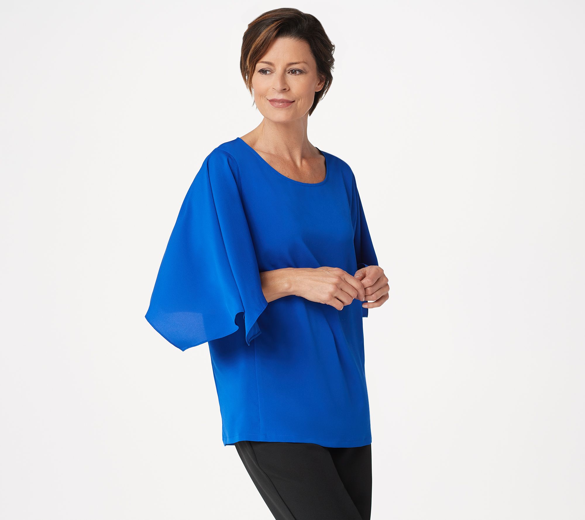 Dennis Basso Woven Scoop-Neck Top with Cape Sleeves - QVC.com