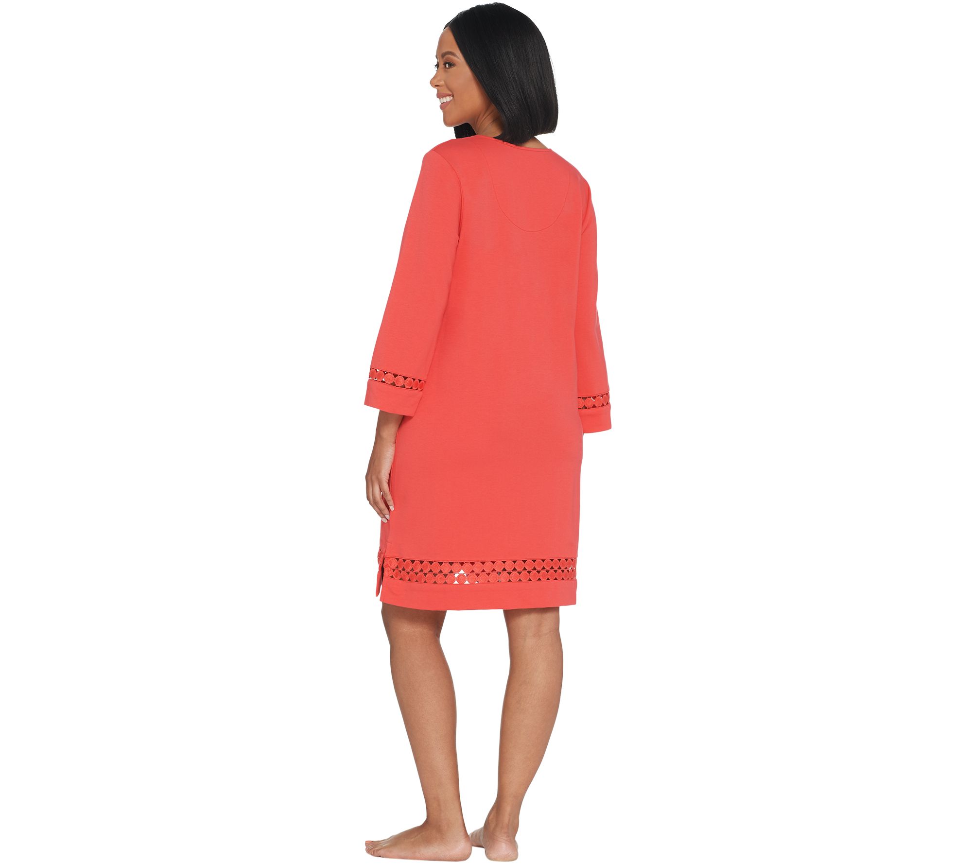 "As Is" Denim & Co. Beach French Terry ZipFront Dot Lace CoverUp