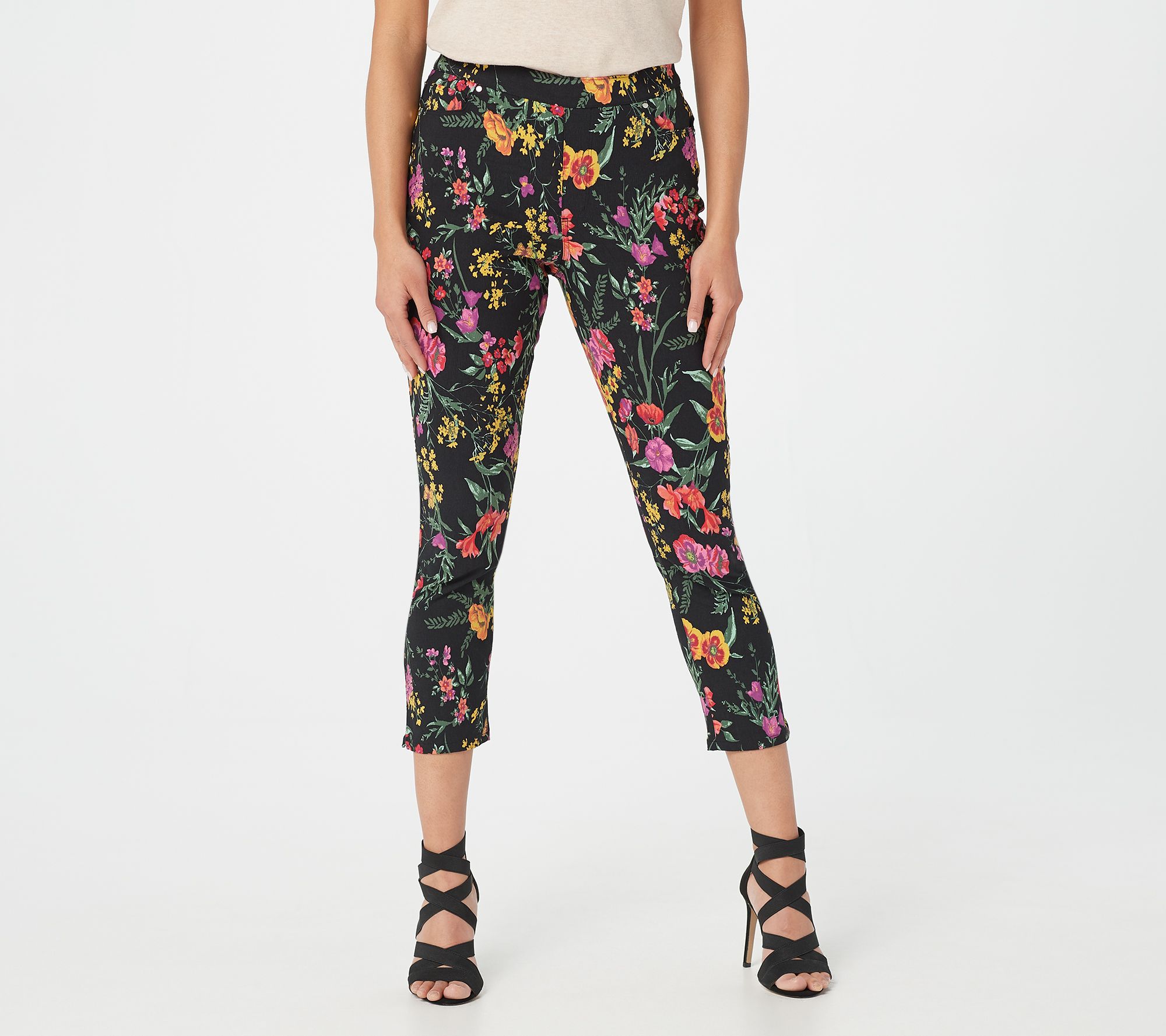 Susan Graver Regular Printed Uptown Stretch Pull-On Crop Pants