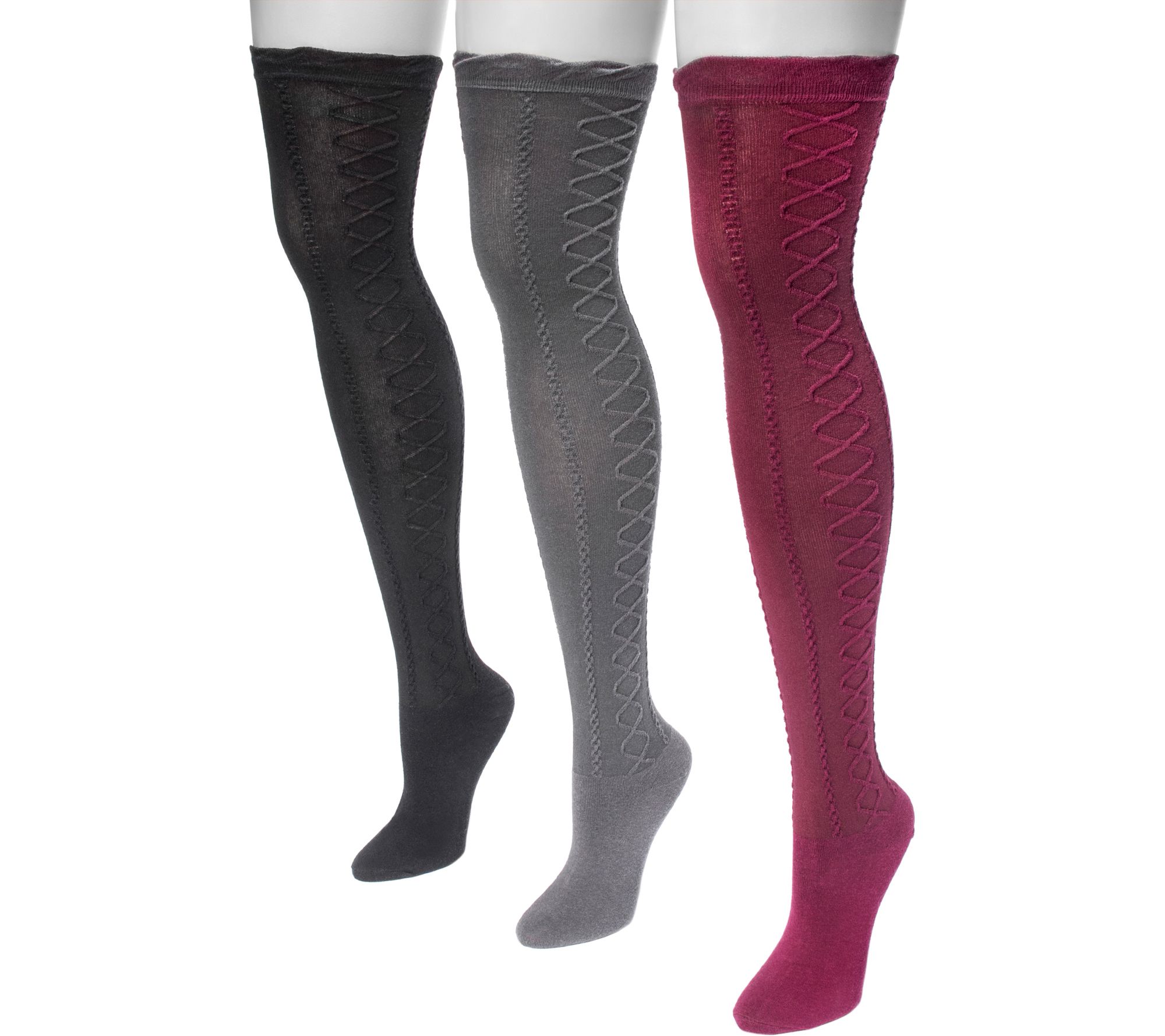 MUK LUKS Women's 3 Pair Pack Lace Texture Overthe Knee Socks