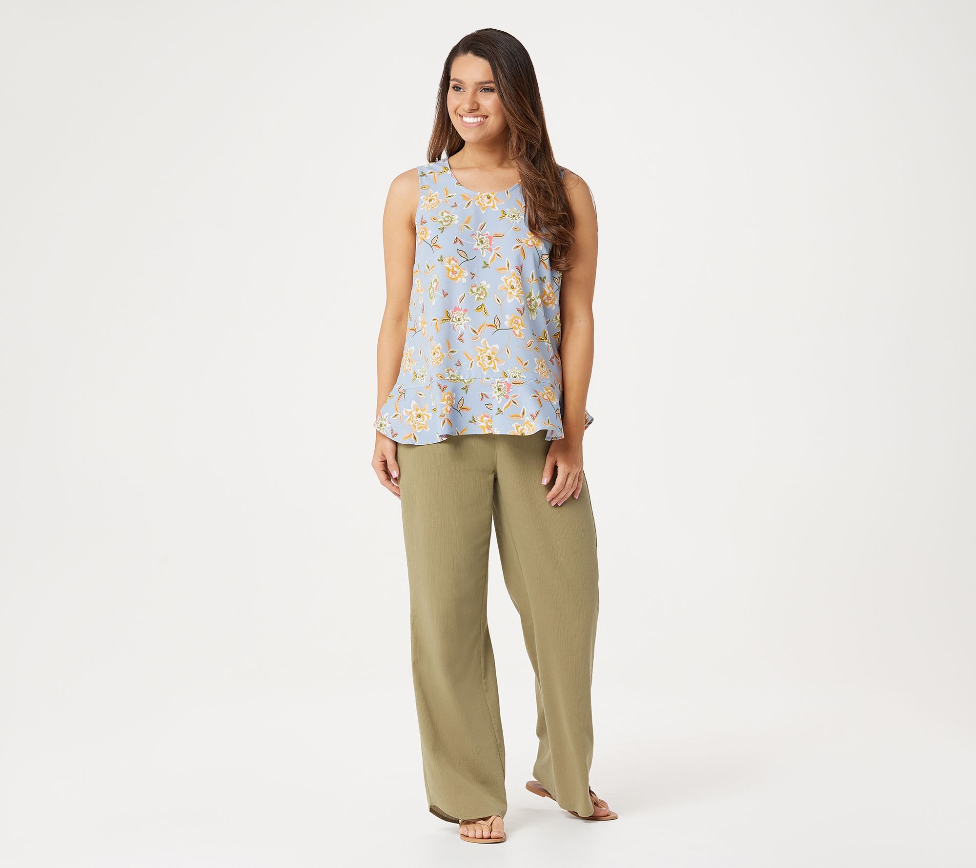 Denim & Co. Crinkle Gauze WideLeg Beach Pants w/ Curved Hem