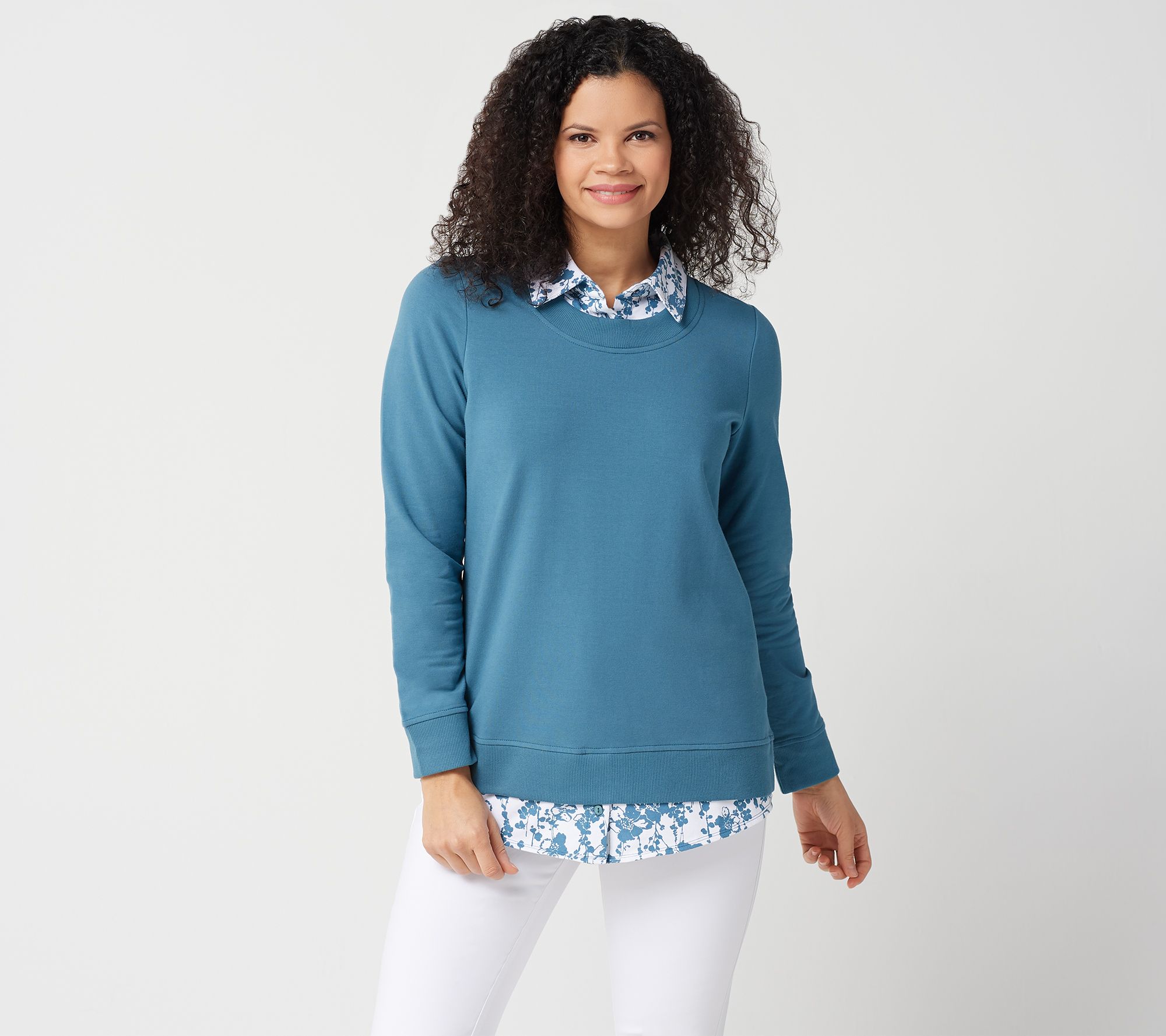 "As Is" Denim & Co. French Terry Long- Sleeve Tunic Hem Inserts