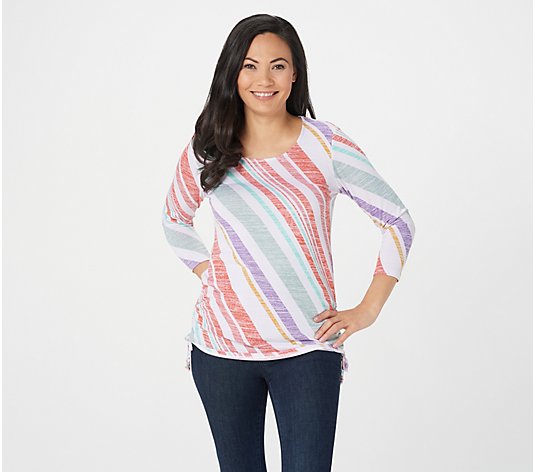 Susan Graver Printed Sweater Knit Top with Drawstrings