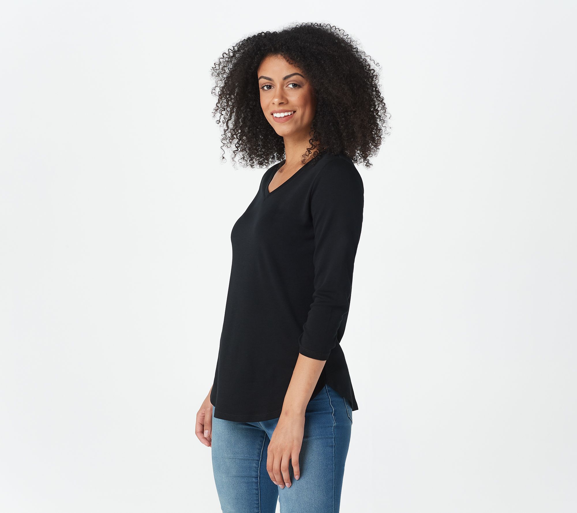 "As Is" Isaac Mizrahi Live! Essentials Pima Cotton Curved Hem Top