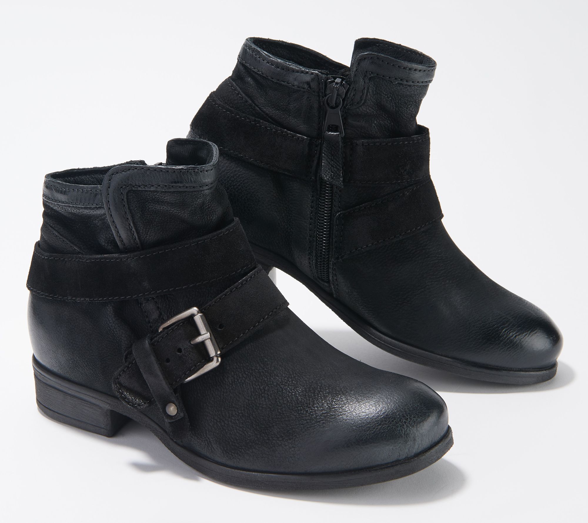 Miz Mooz Leather Buckle Wide Width Ankle Boots -Shane in Black 