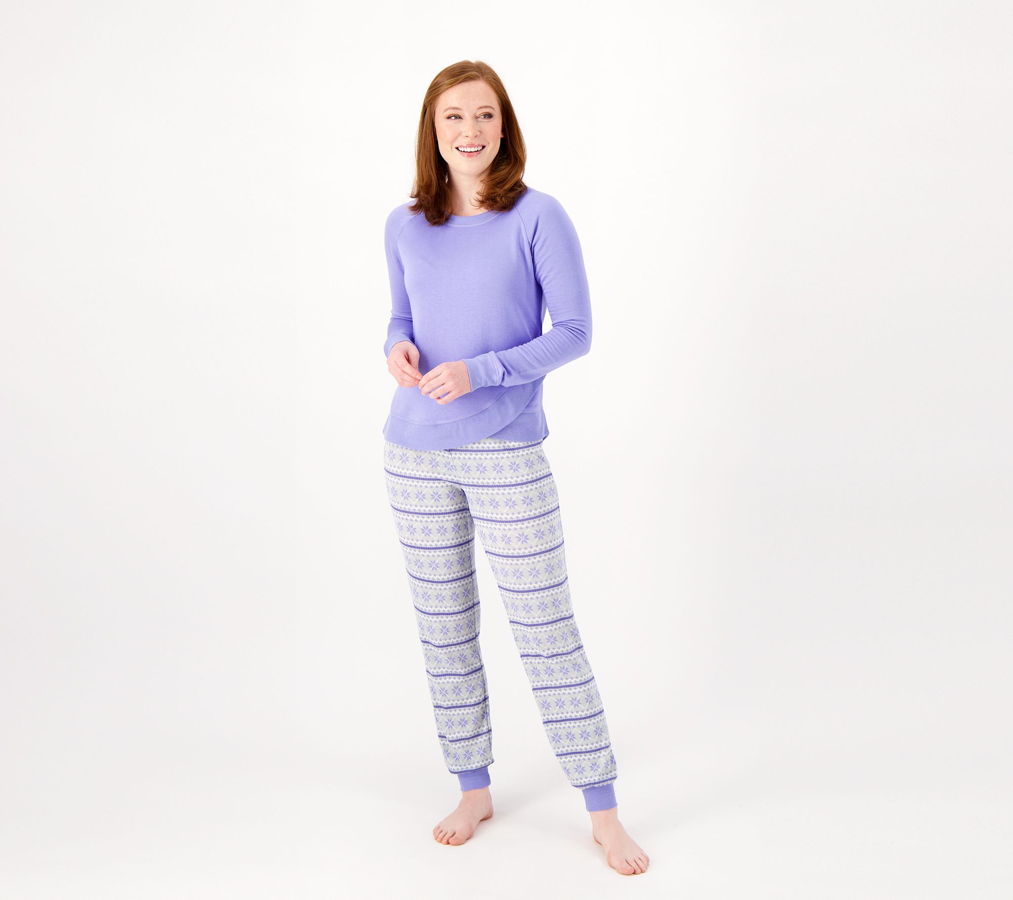 Pajamas long terry cloth cuffs stripes silver lilac - Teens